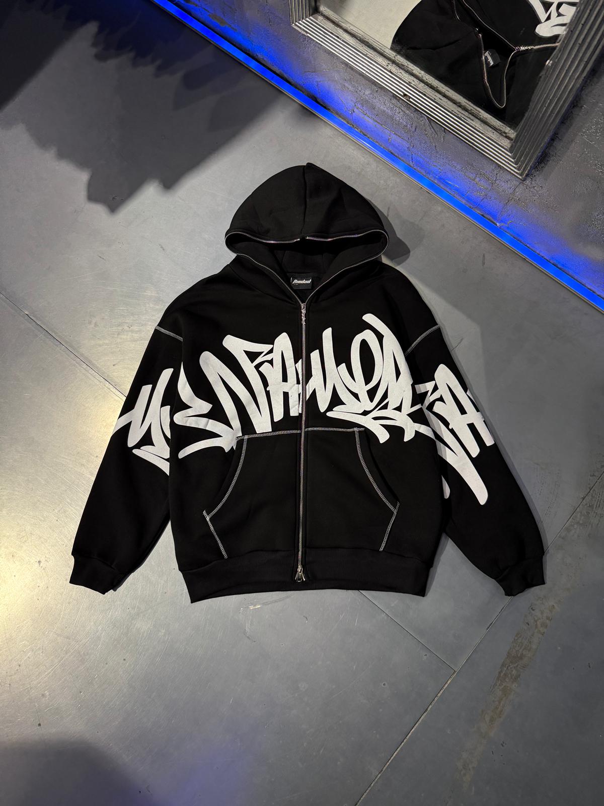 Graffiti Desenli Oversize Full Zip