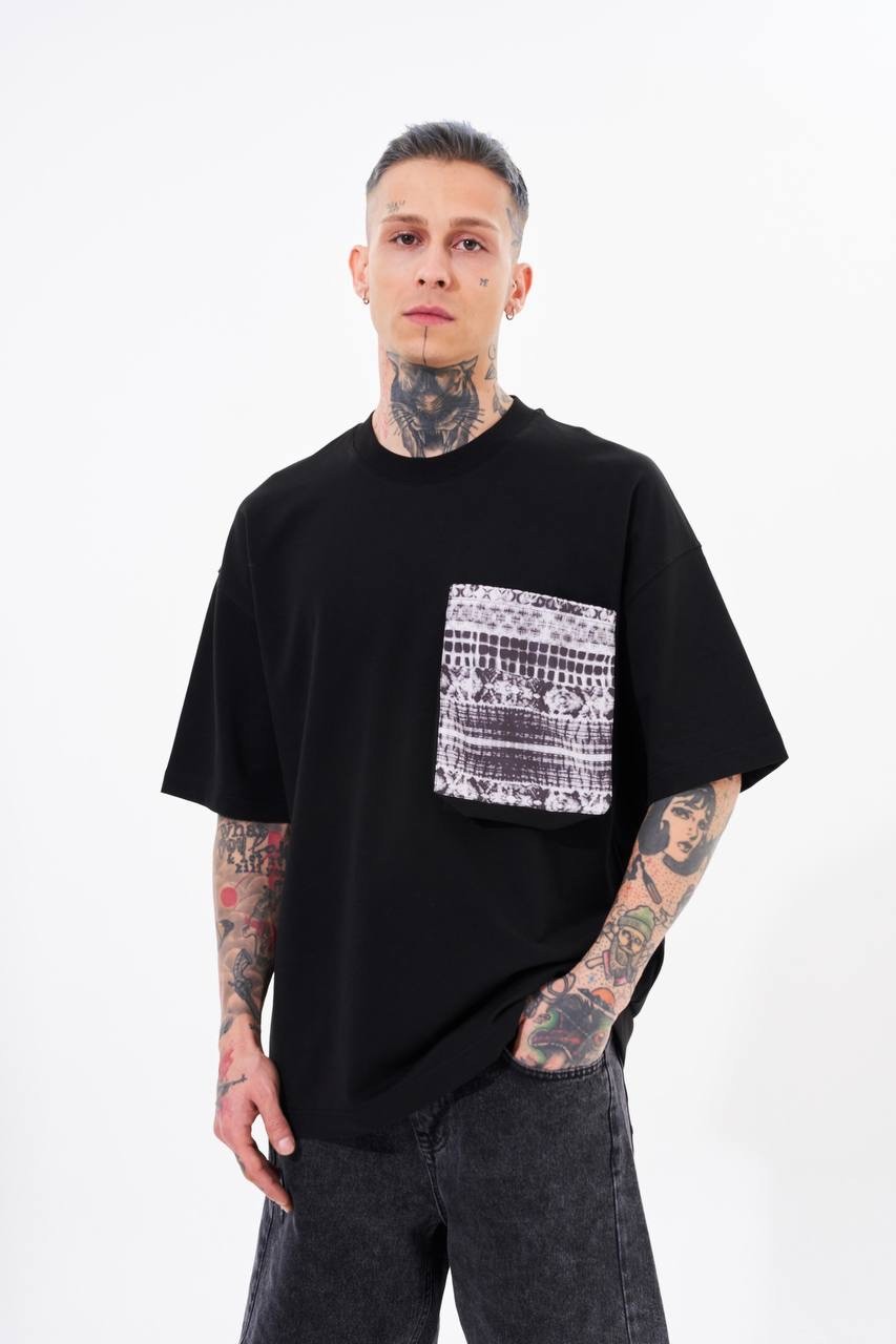 Digital Pocket Oversize T-Shirt - Siyah
