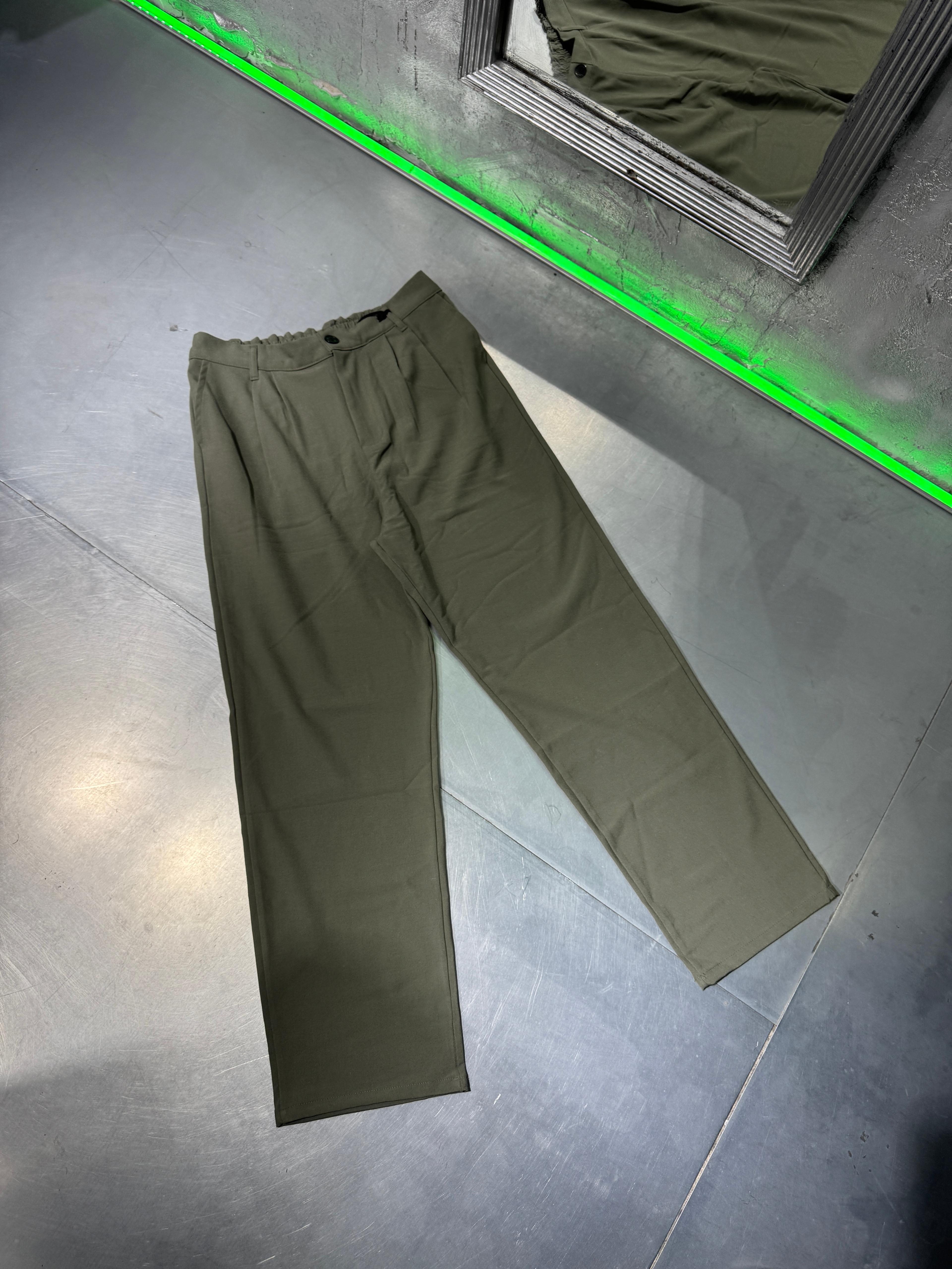 Basic Loose Fit Kumaş Pantolon - Haki