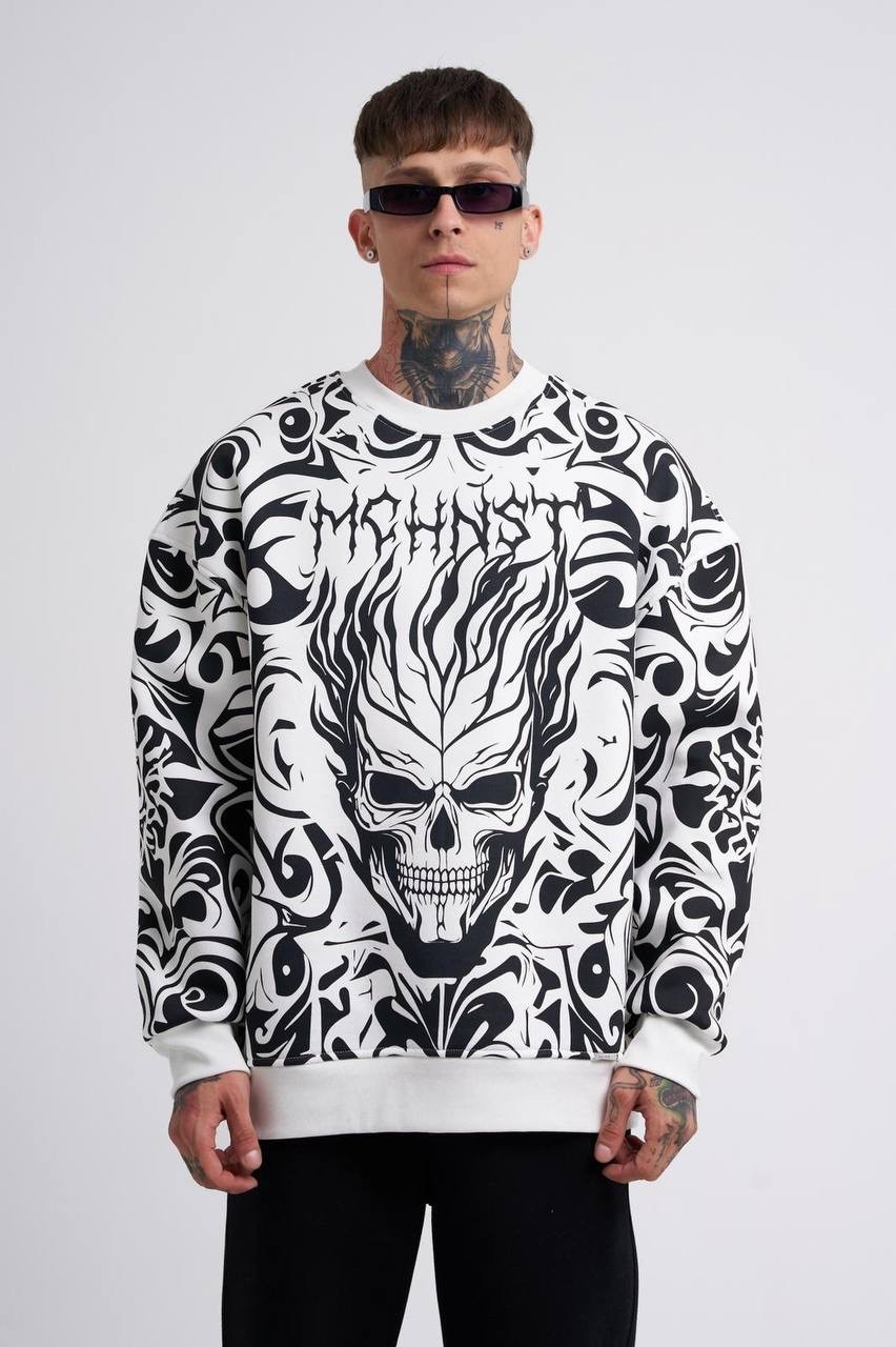 Ethnical Skull Sweatshirt - Beyaz