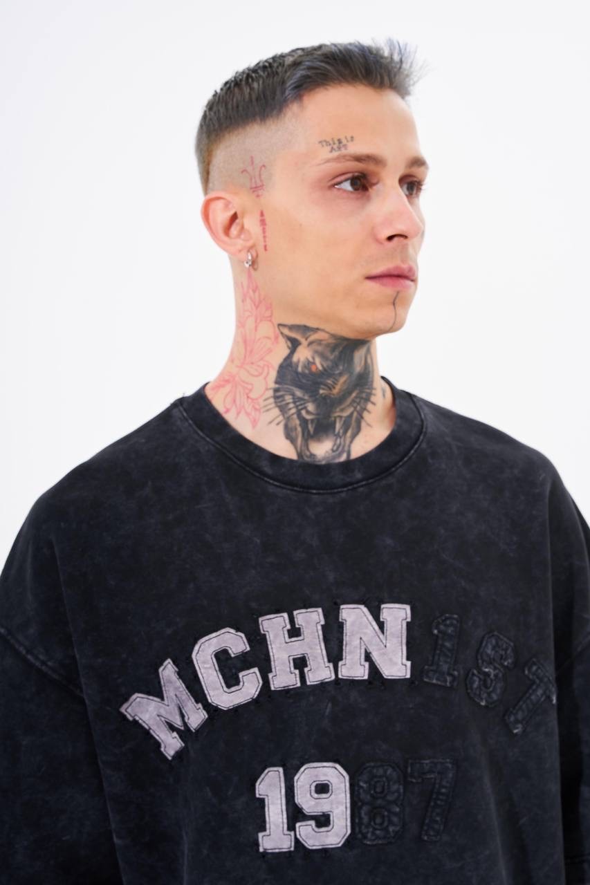 Acid Wash Embroidered 1987 Oversize T-Shirt