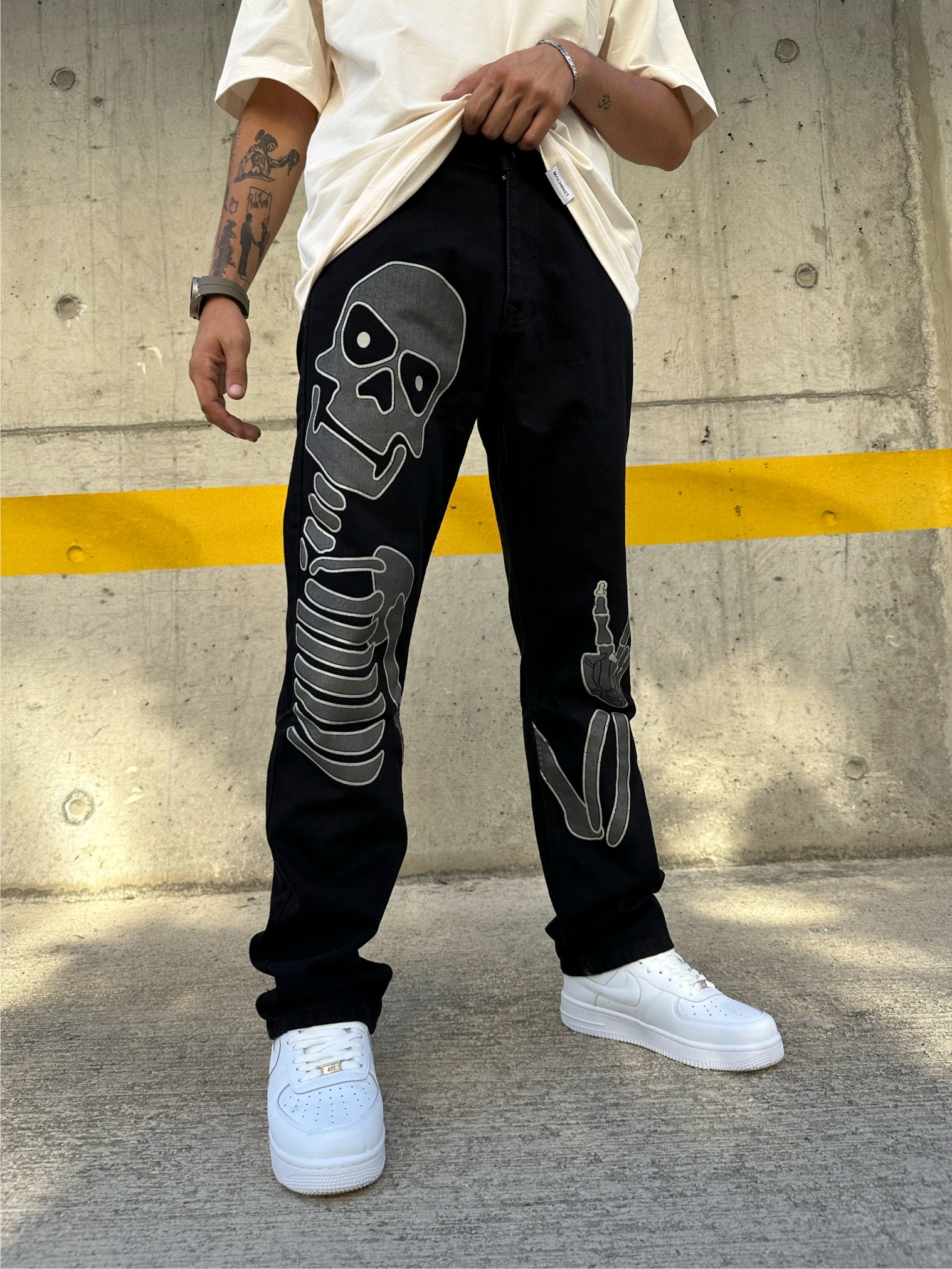 Skeleton Printed Loose Fit Pantolon