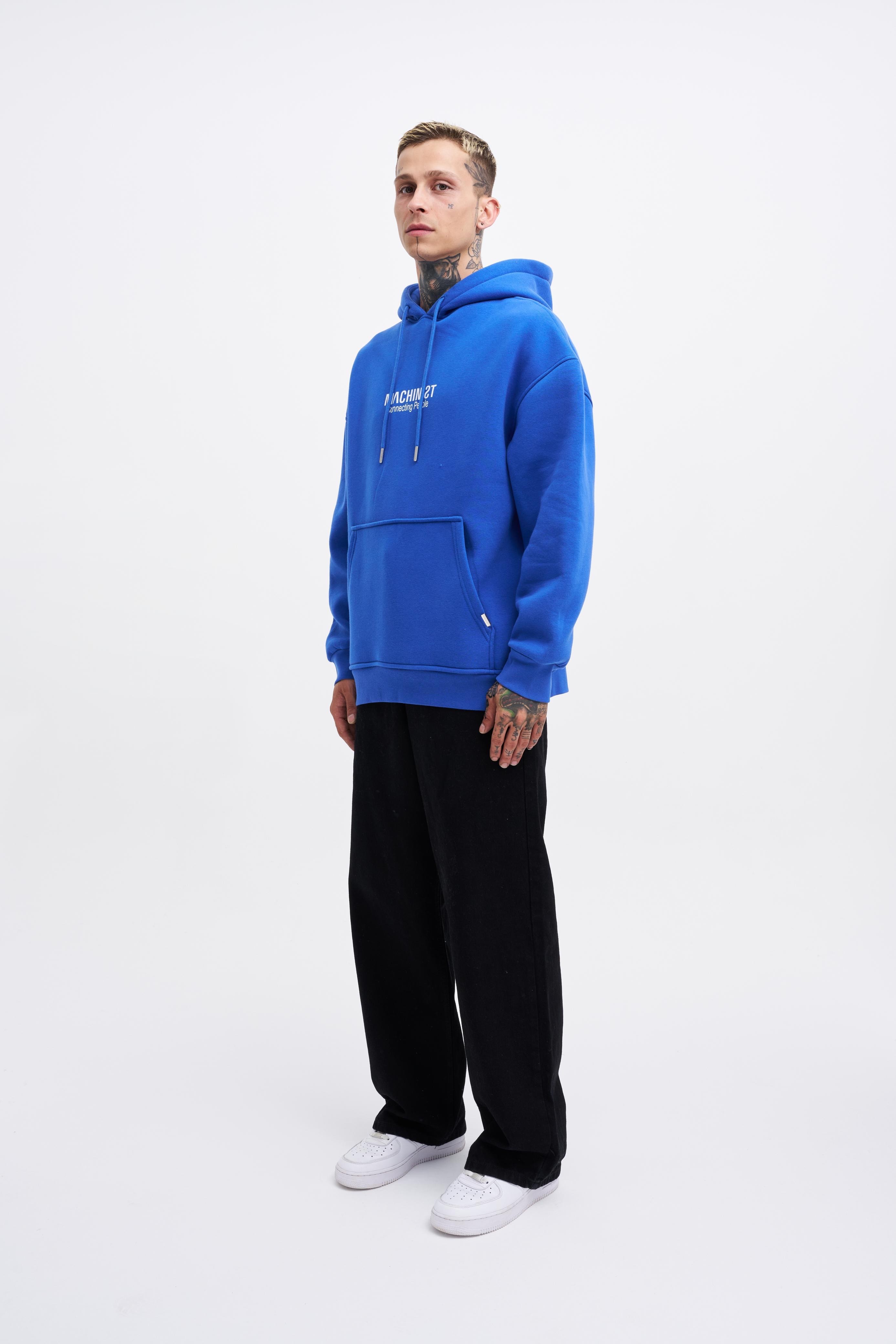 Connecting People Oversize Şardonlu Hoodie - Saks Mavi