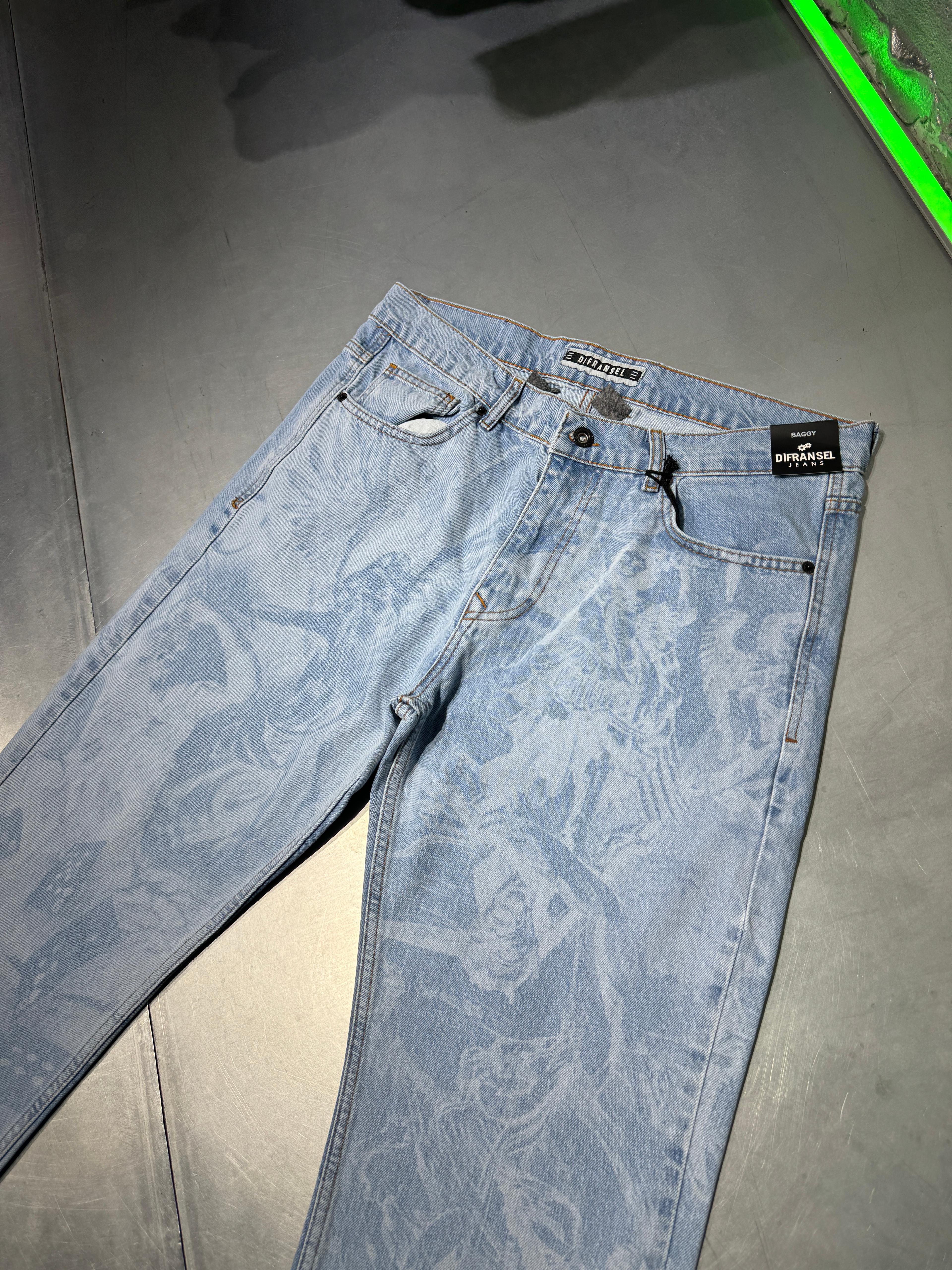 Old School Doku Desenli Jean