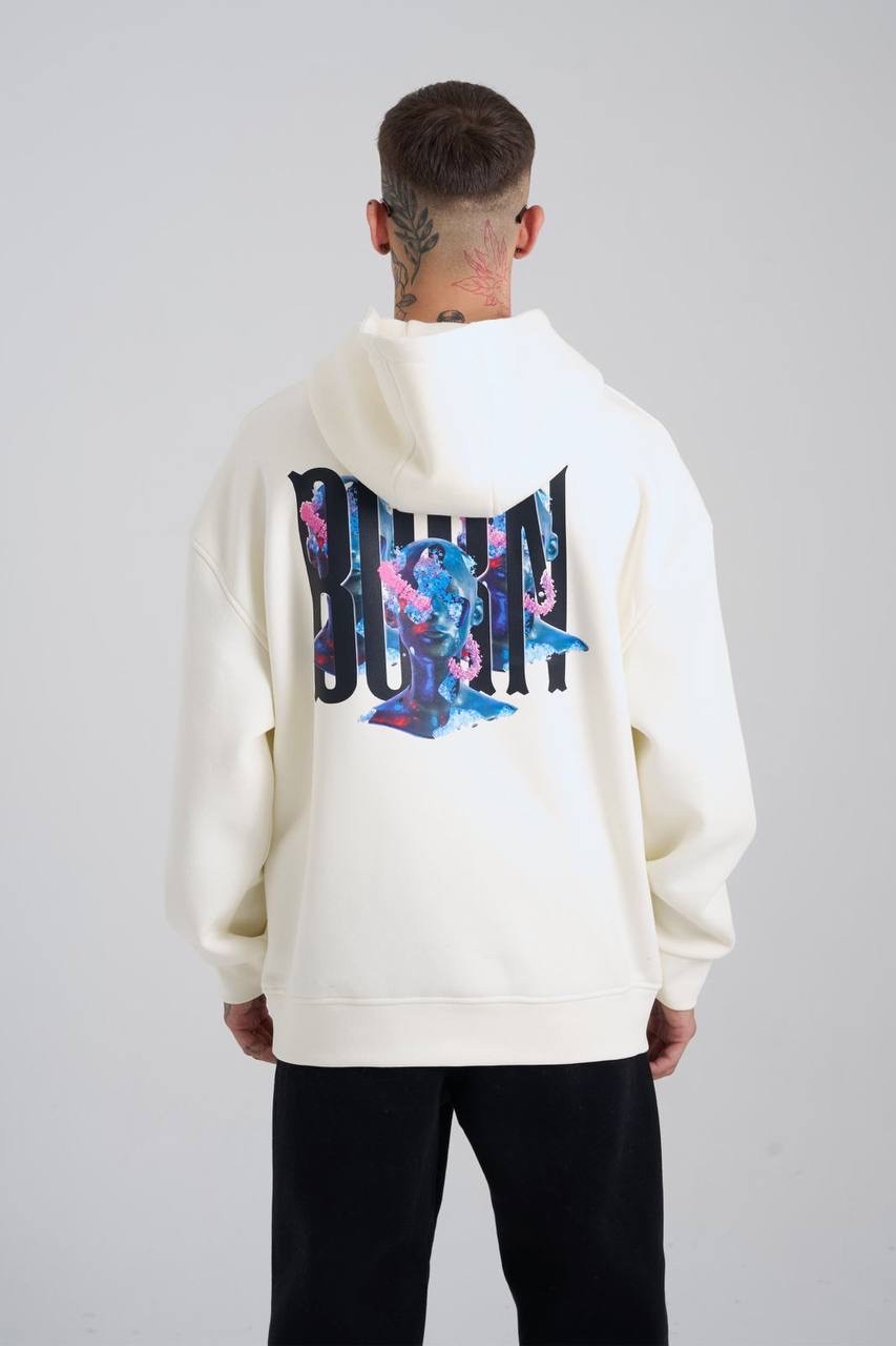 Born Flowers Şardonlu Hoodie - Ekru