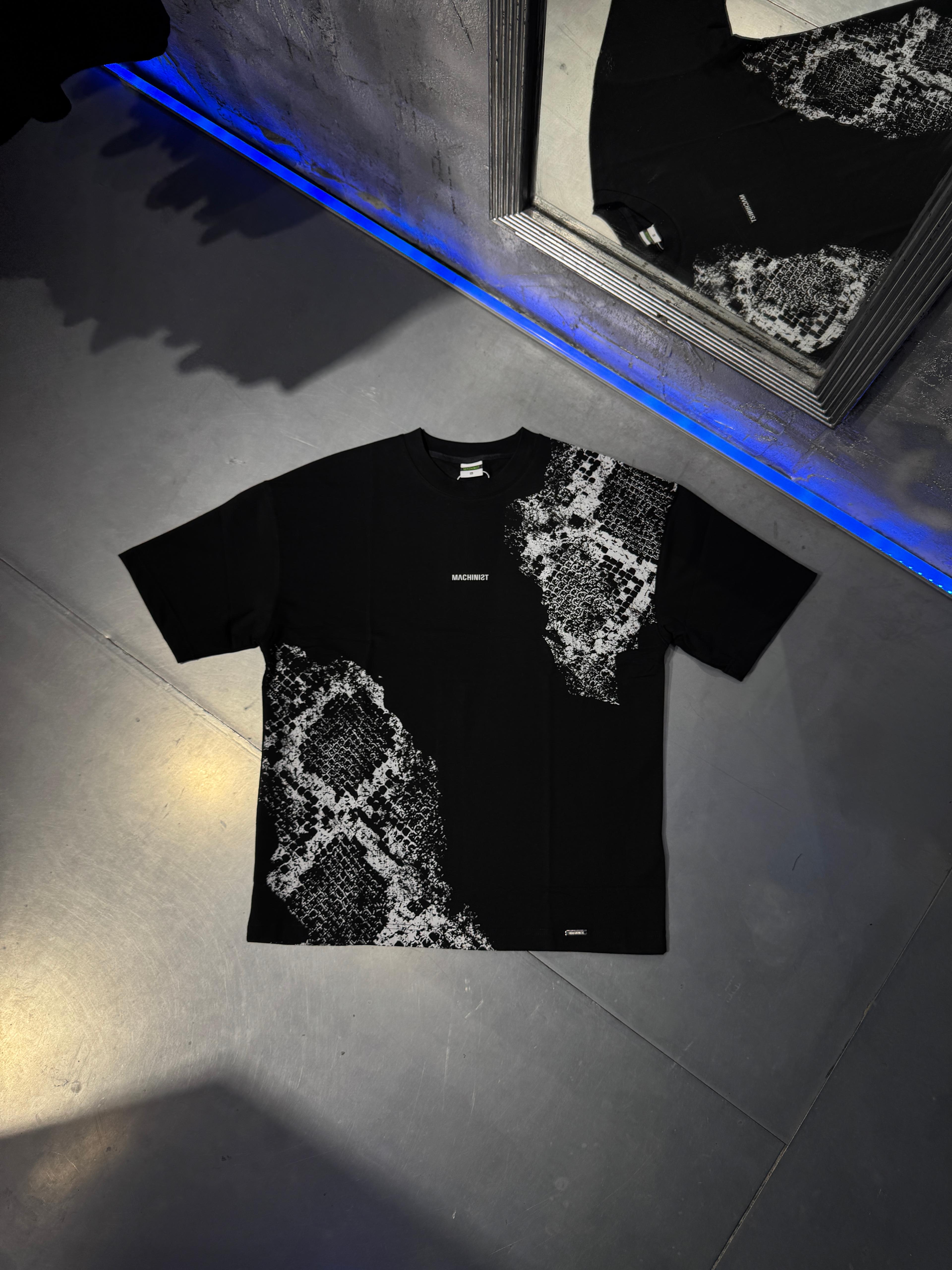 Crocodile Printed Oversize T-Shirt Siyah