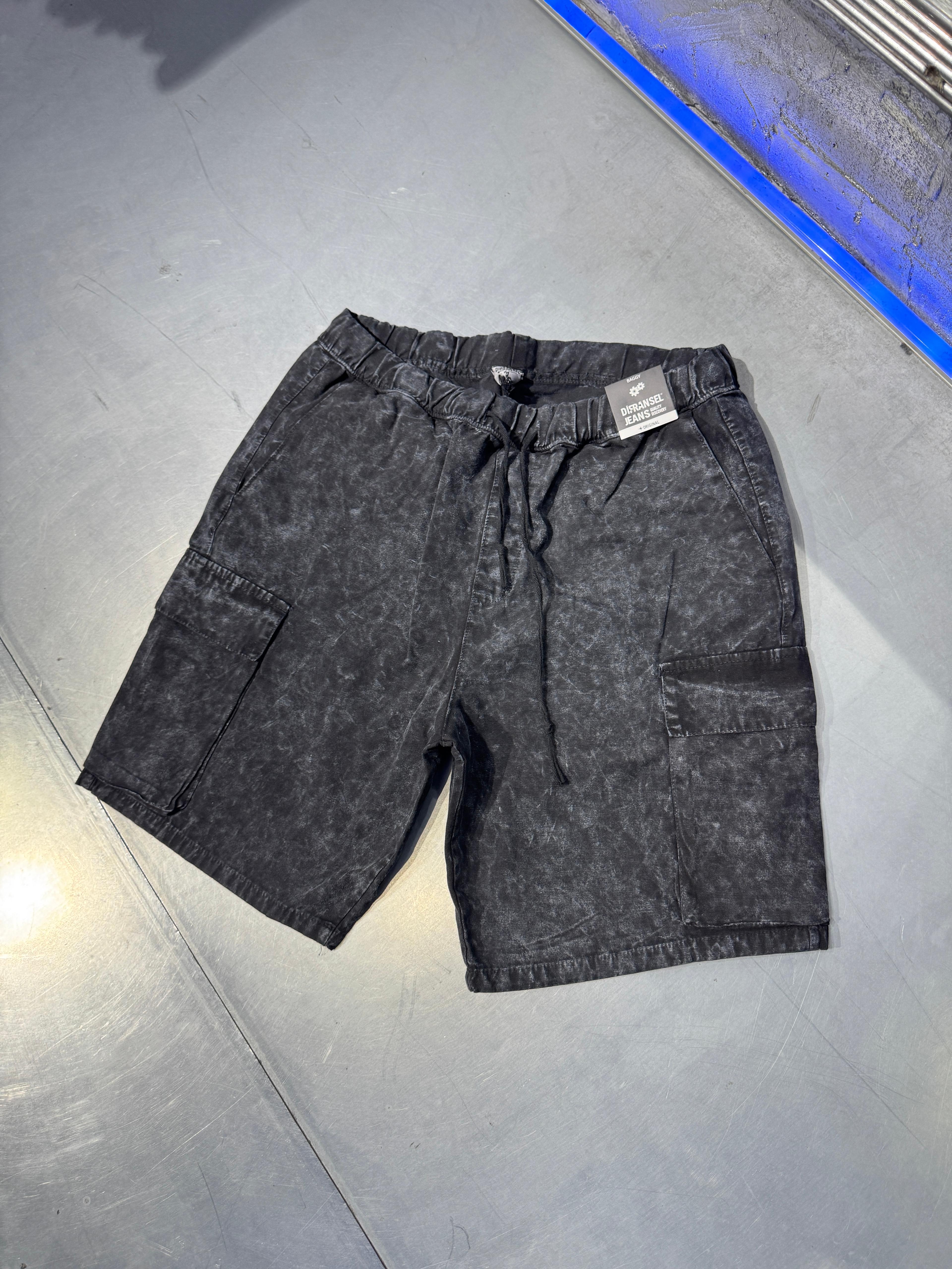 Relaxed Fit Acid Wash Kargo Şort