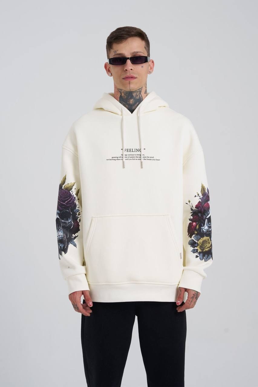 Feeling Skull Şardonlu Hoodie - Ekru