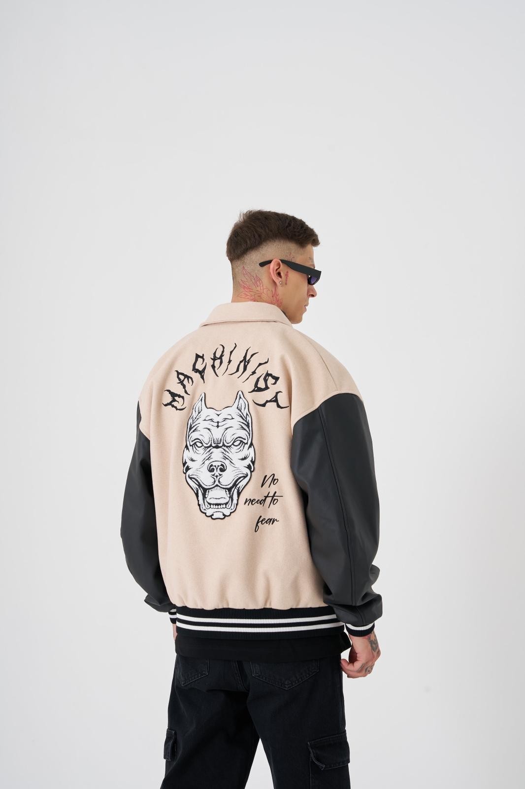 OVERSIZE PITBULL EMBROIDERY BOMBER JACKET - Space Gri