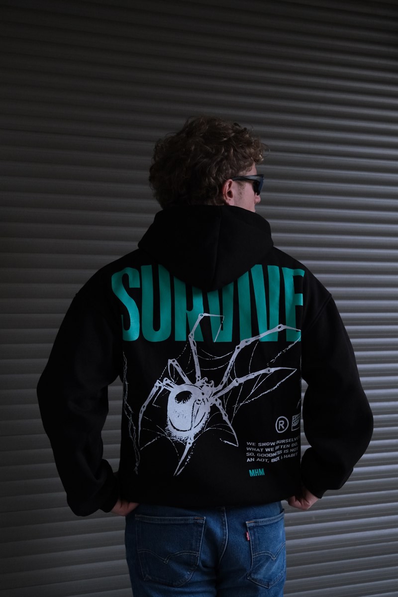 Mhm 1976 Survive 3 İplik Şardonlu Hoodie Siyah