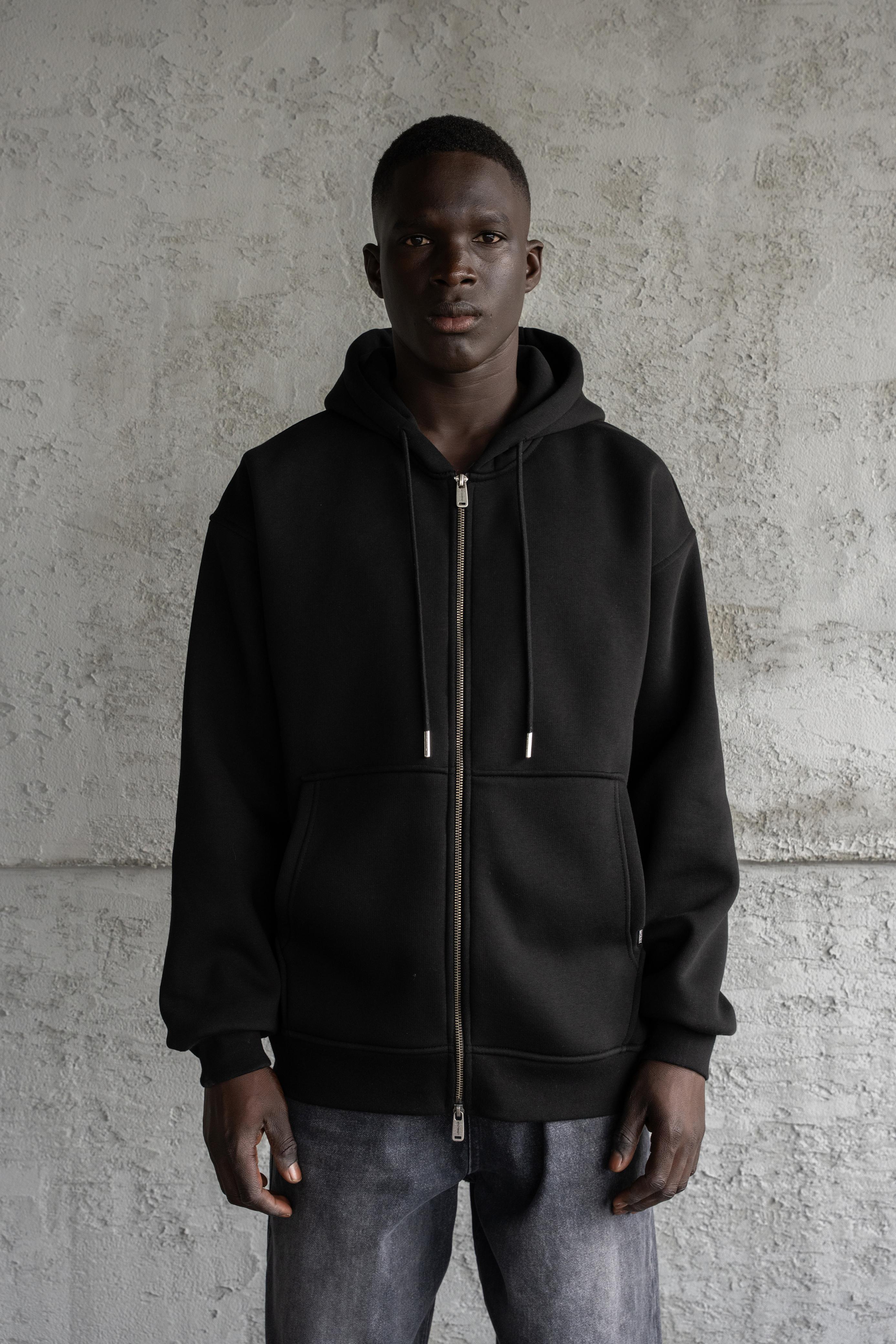 Oversize Basic Zİp Hoodie Sırt Çantalı Şardonlu