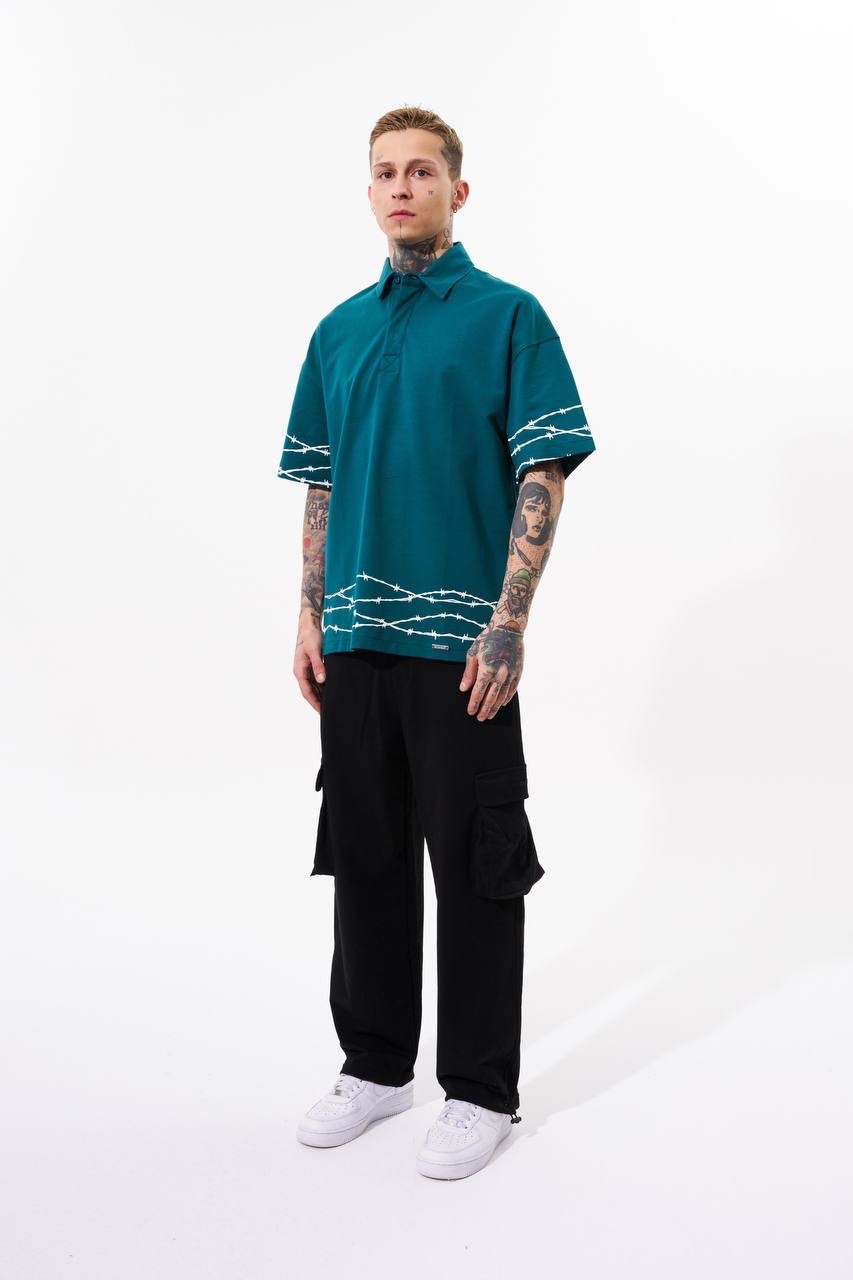 Barbed Wire Printed Polo T-Shirt