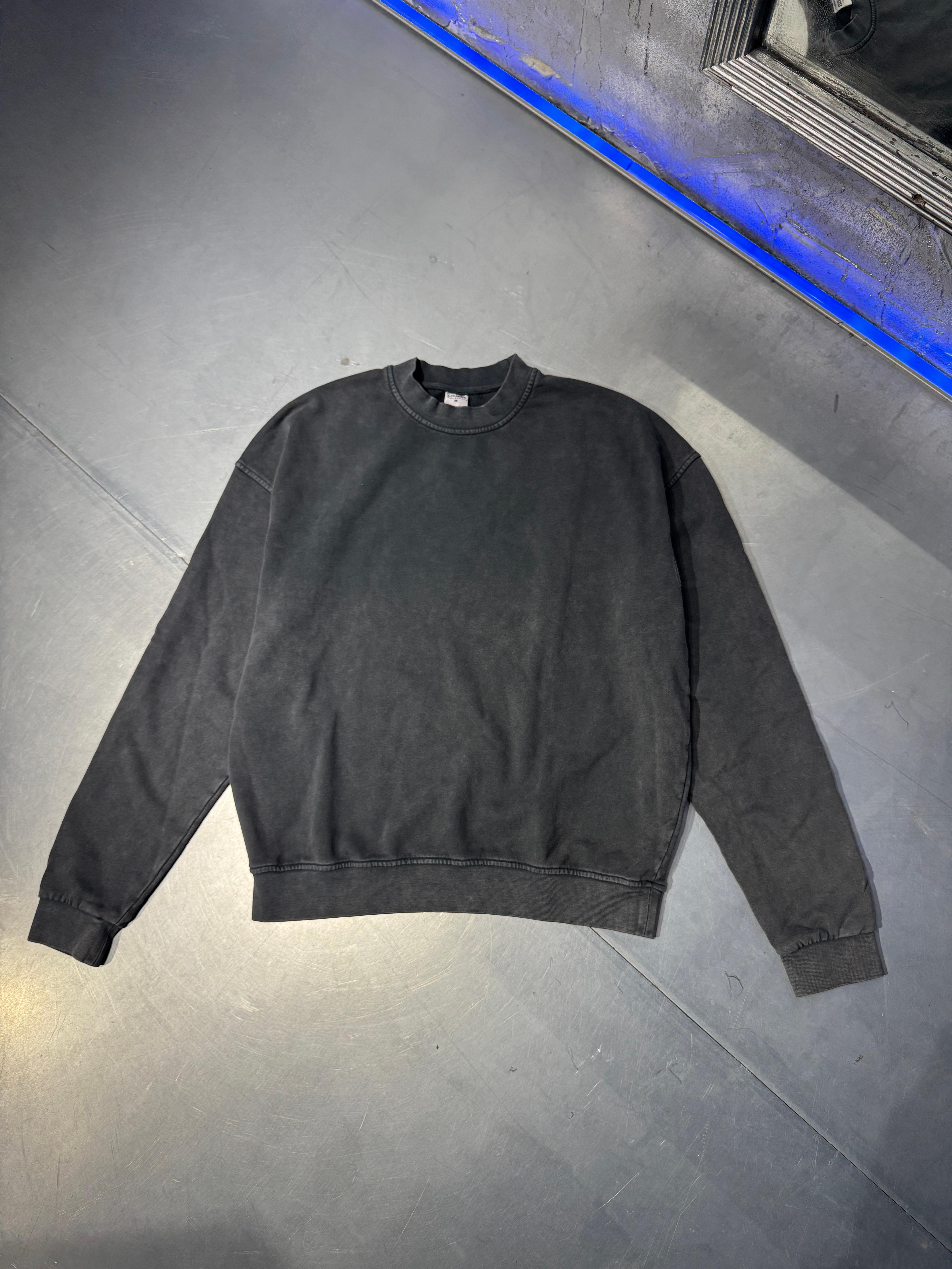 Acid Wash Basic 3 İplik Sweatshirt - Siyah