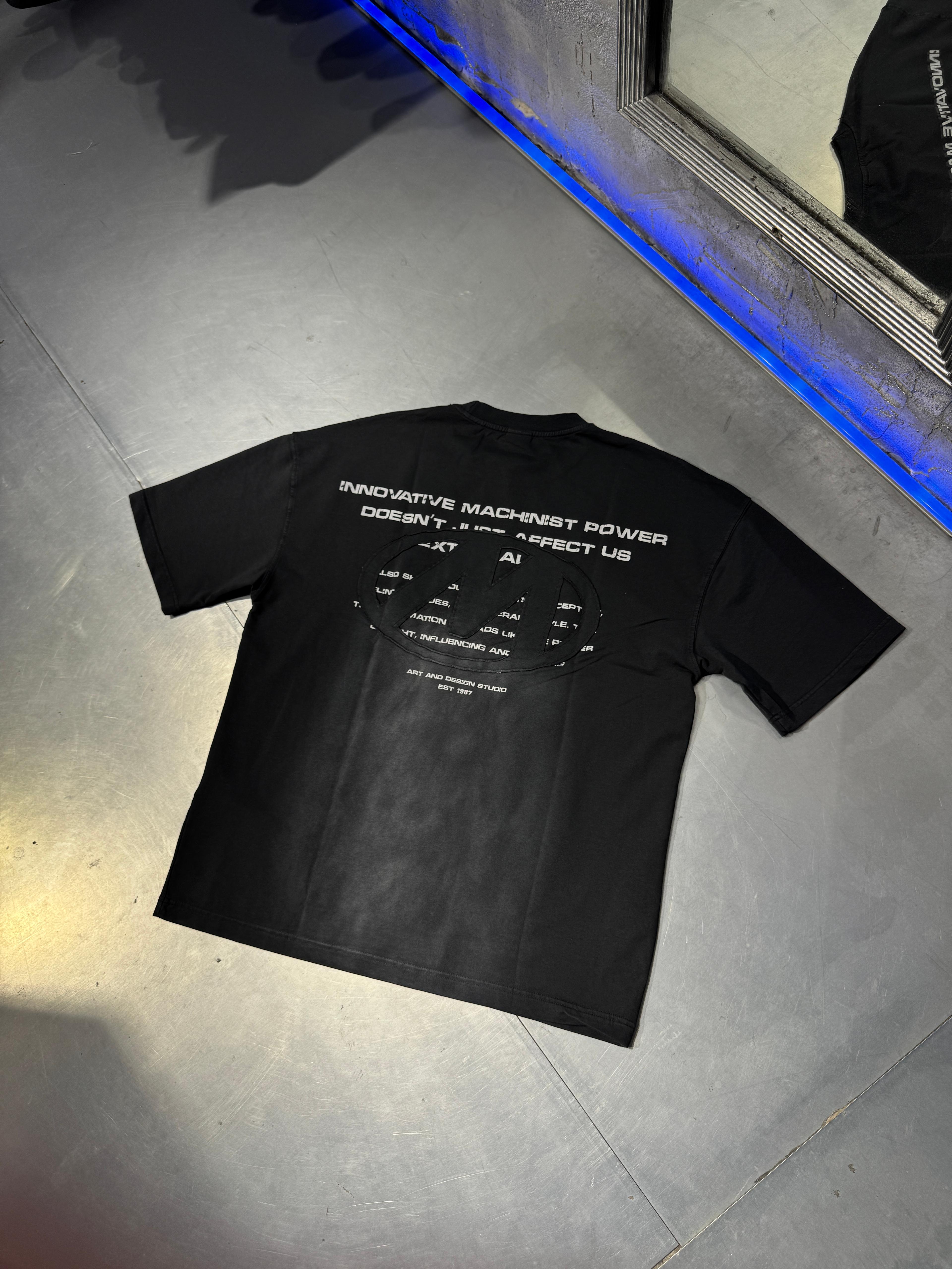 Printed And Patched Acid Wash Oversize T-Shirt
