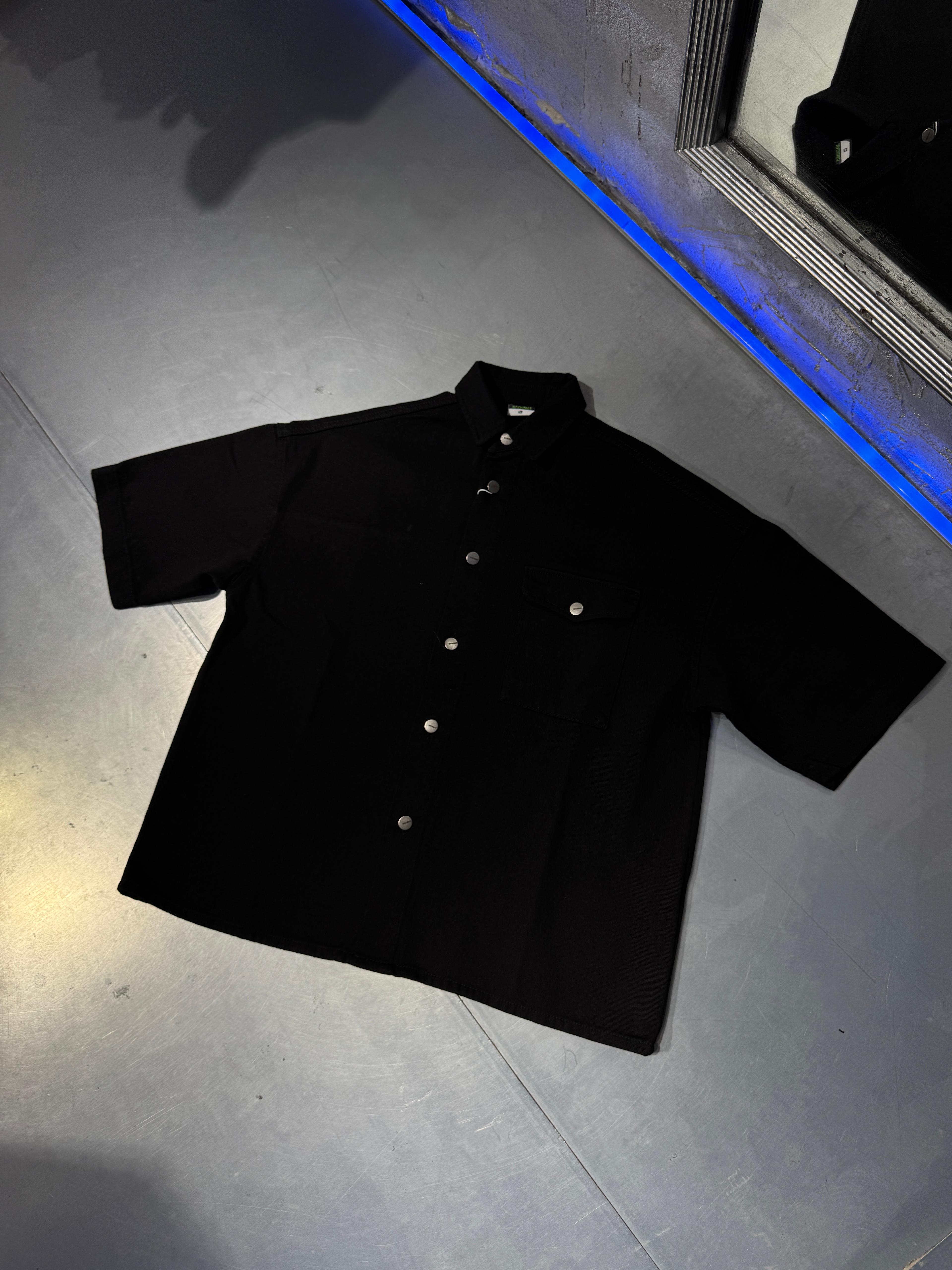 Oversize Gabardin Siyah Gömlek