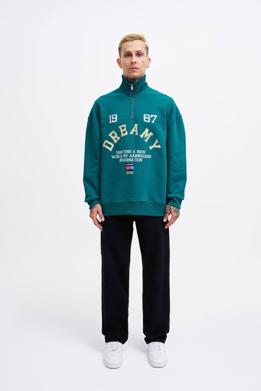 Dreamy 1987 Yarım Fermuarlı Sweatshirt - Petrol Yeşili