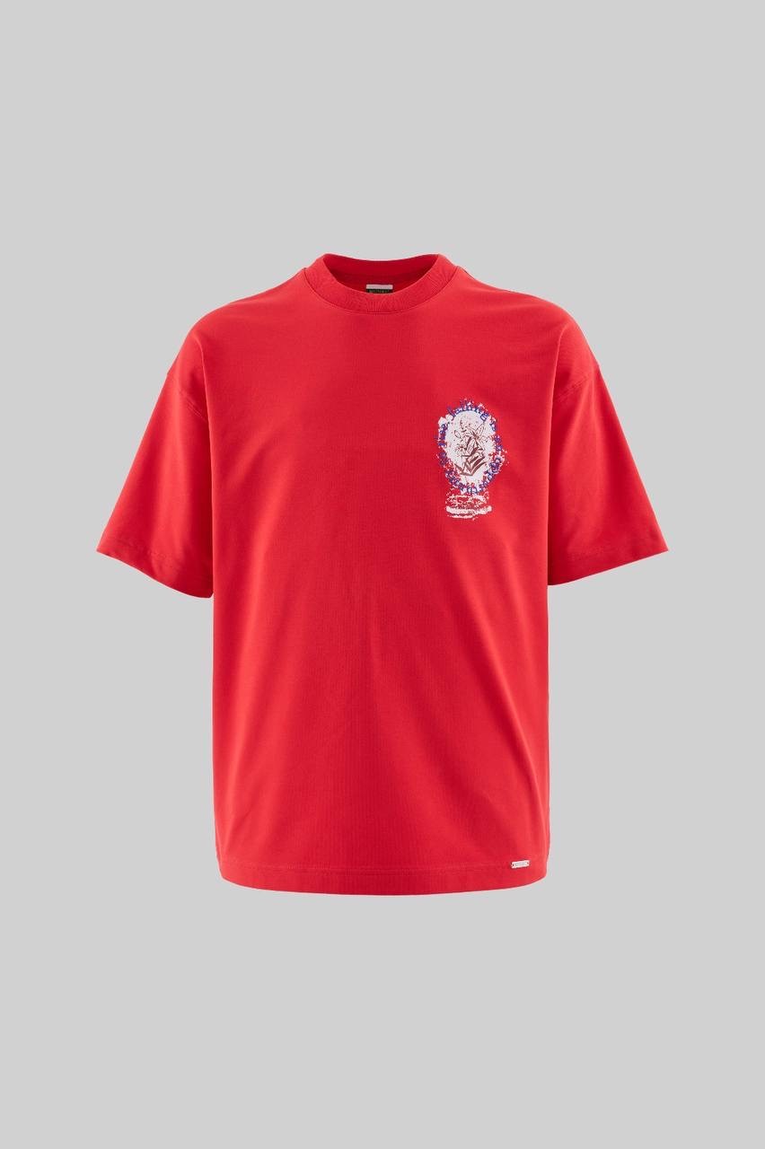 Flower Printed And Embroidered Oversize T-Shirt - Red