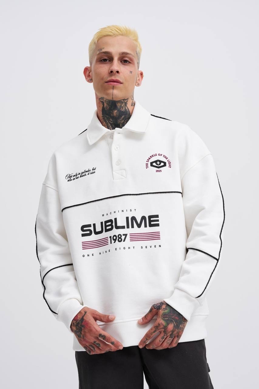 Sublime 1987 Baskılı Oversize Polo Sweatshirt