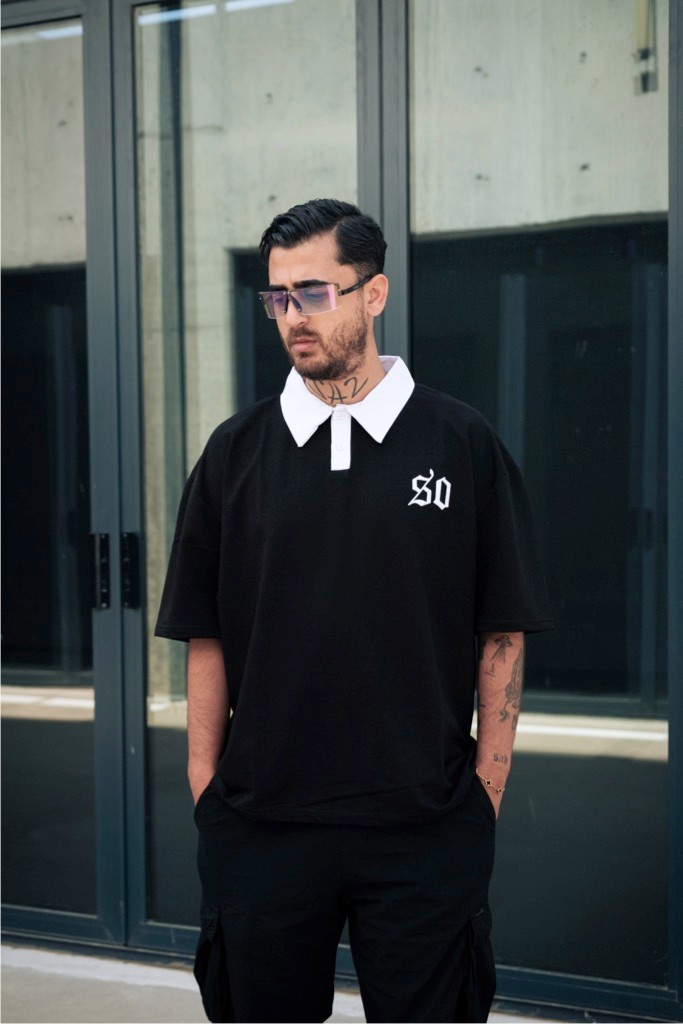 SQ Oversize Polo T-Shirt - Siyah