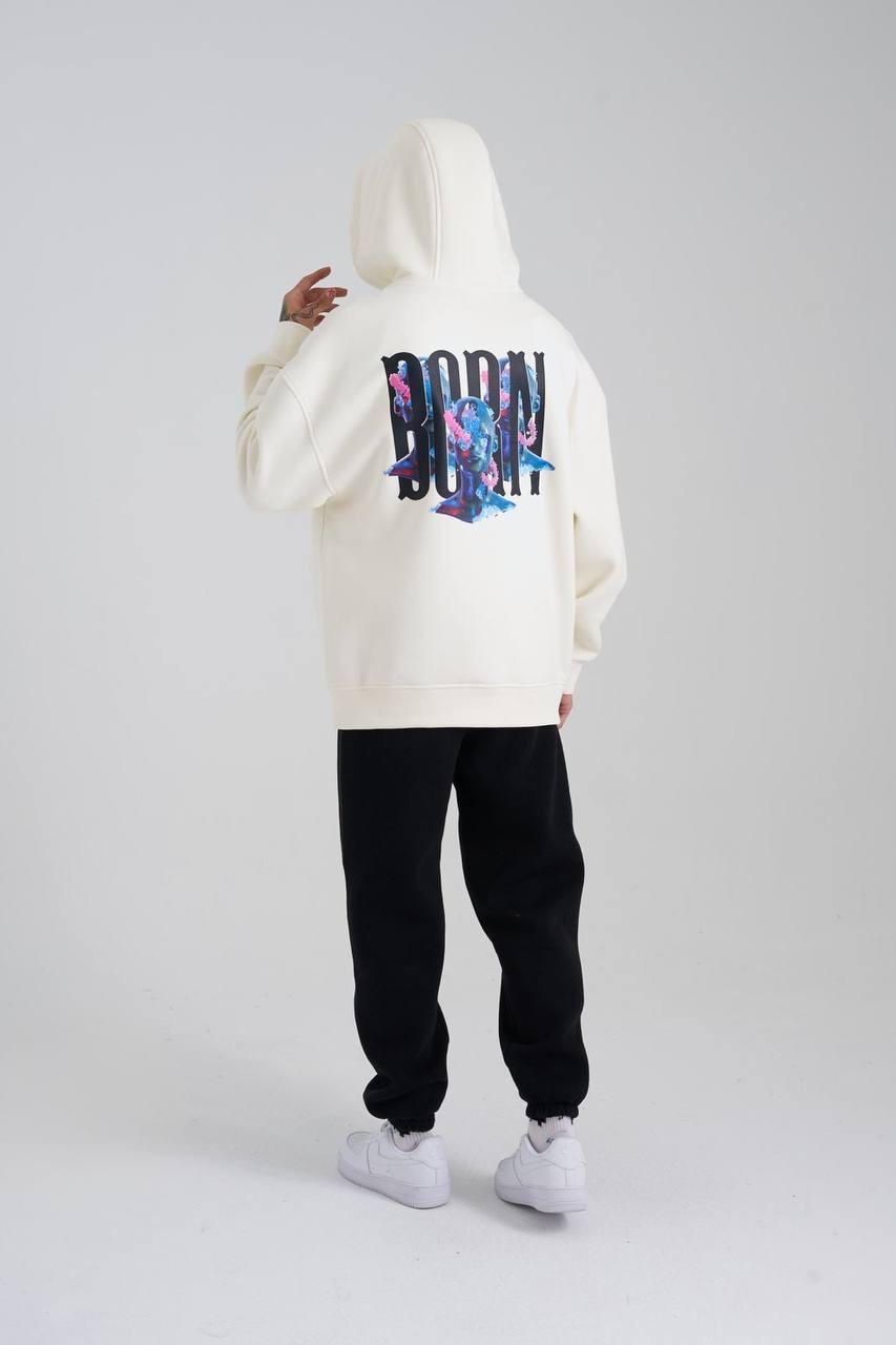 Born Flowers Şardonlu Hoodie - Ekru