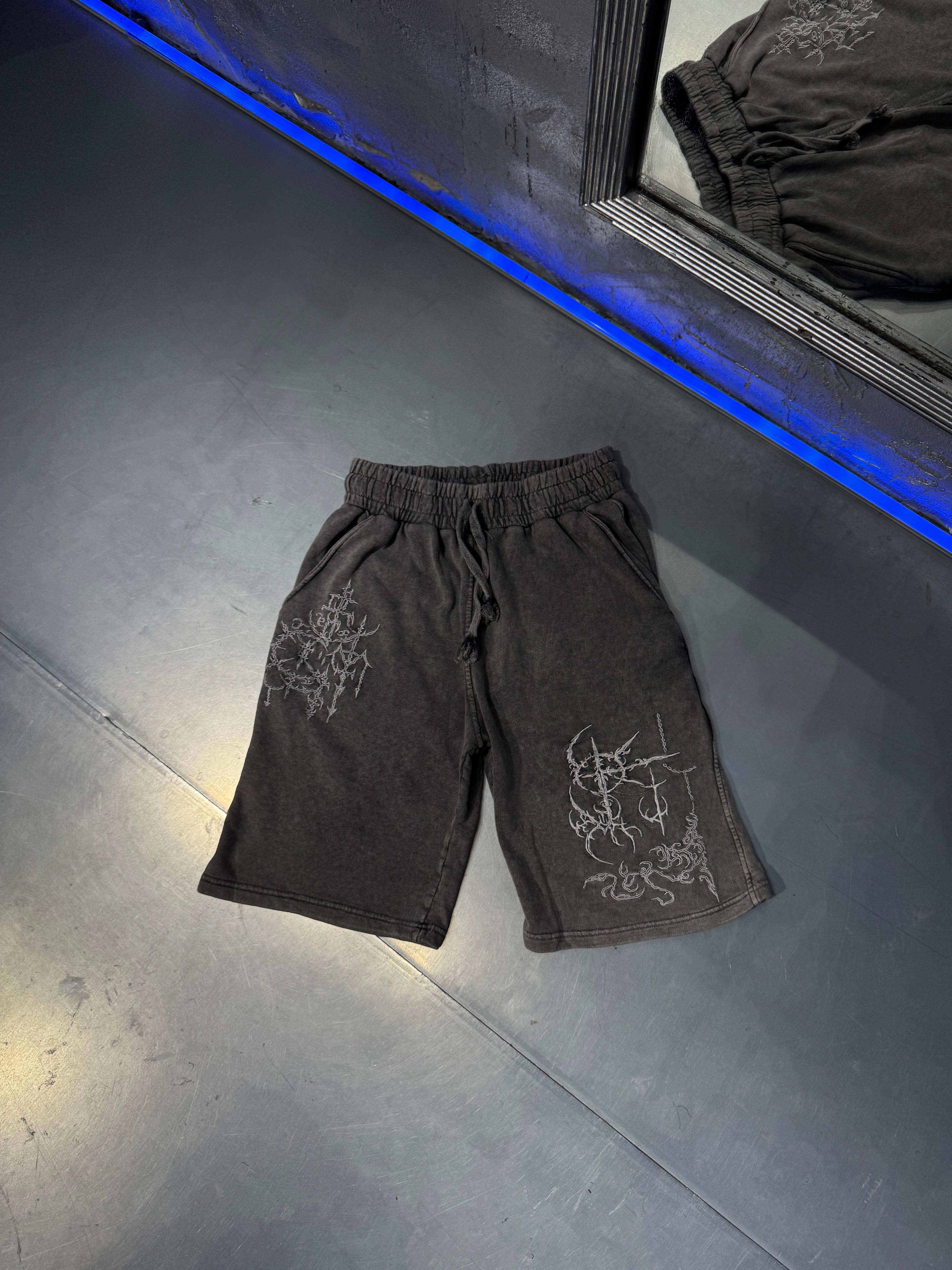3 İplik Acid Wash Shadow Şort - EKRU