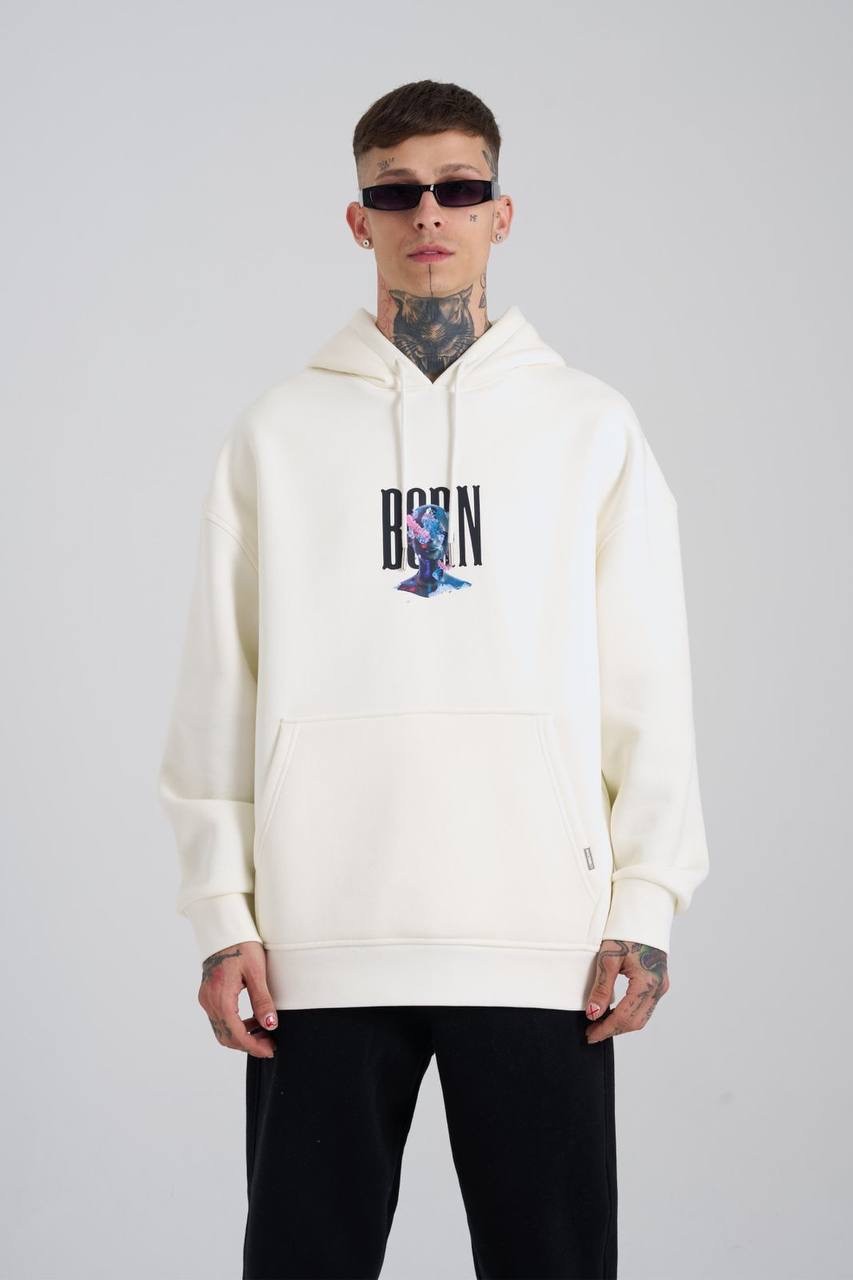 Born Flowers Şardonlu Hoodie - Ekru