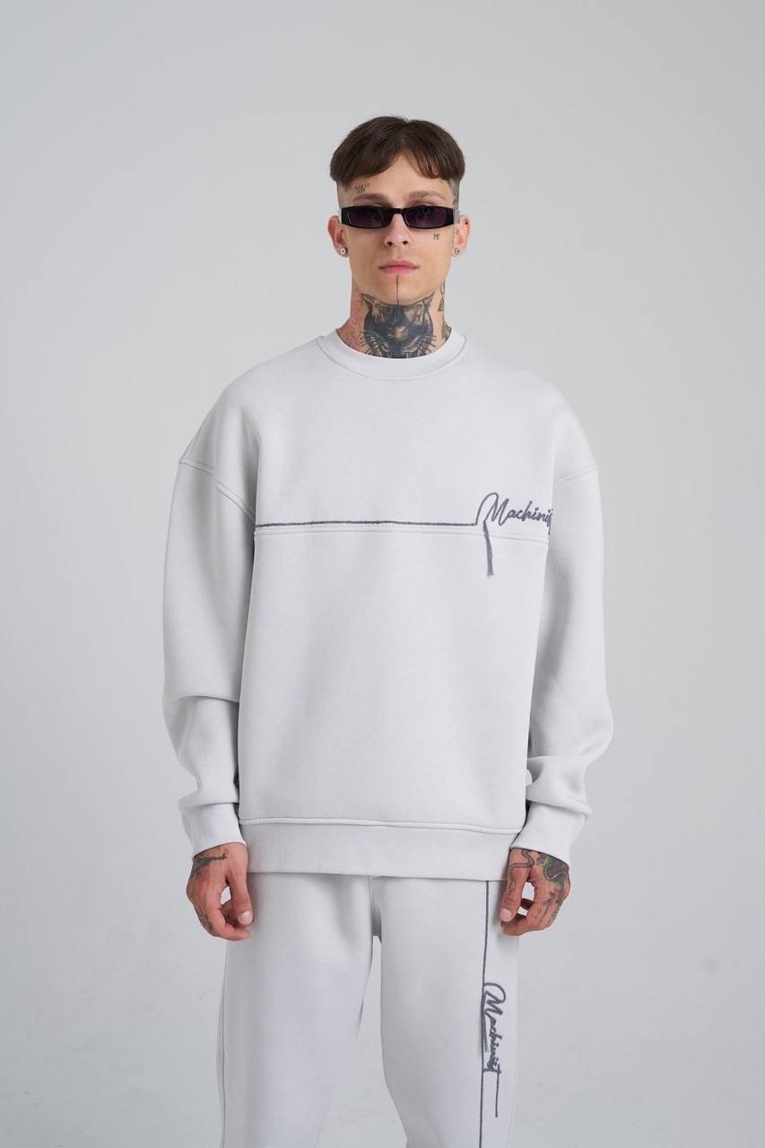 Oversize Machinist Nakış Detaylı Şardonlu Sweatshirt - Space Gri