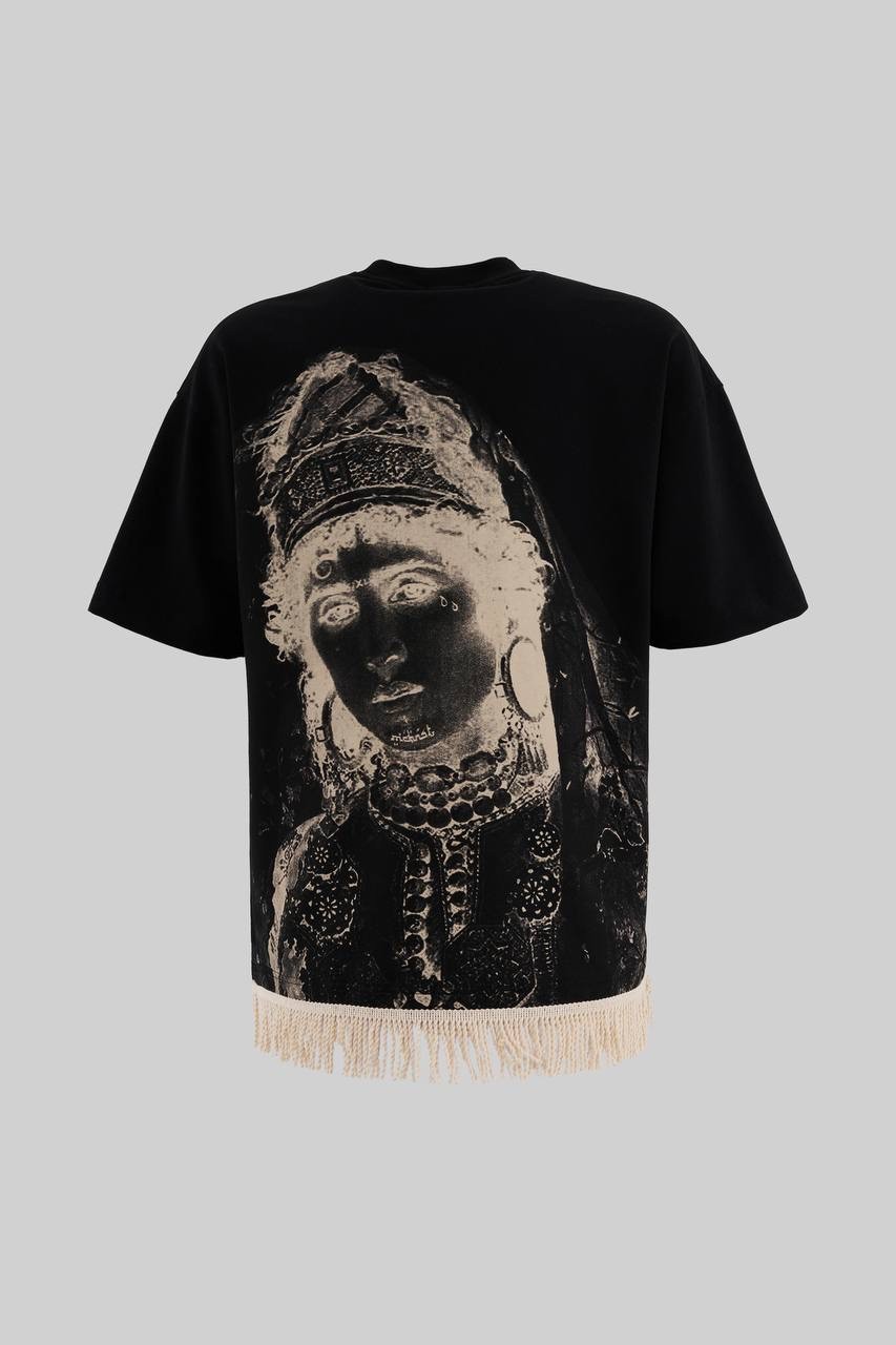 Traditional Woman Fringe Oversize T-Shirt - Siyah