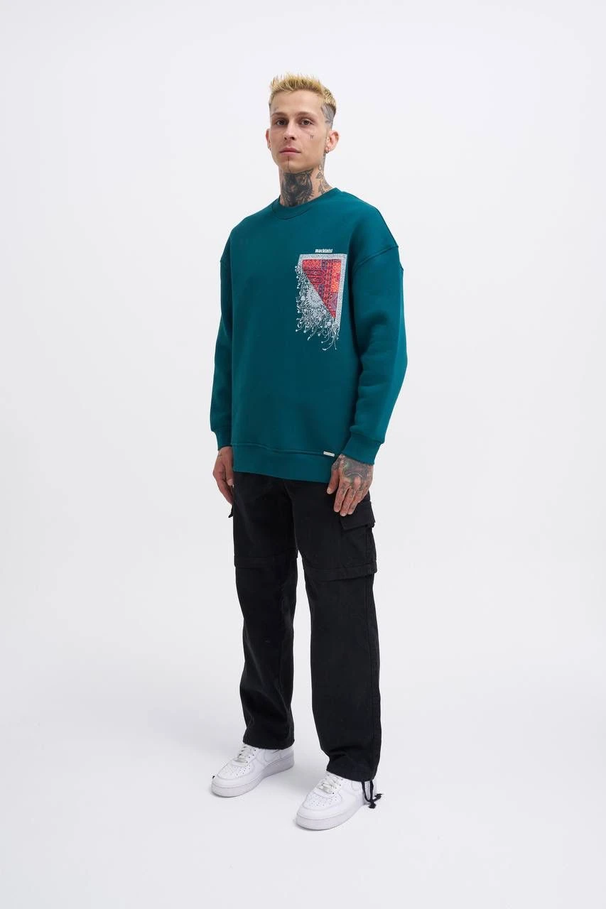 Oversize Şardonlu Ethnic Desenli Sweatshirt