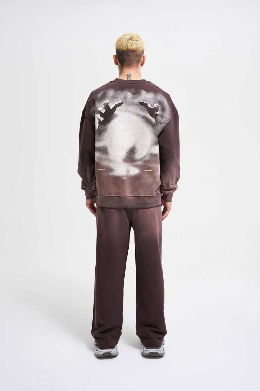 Oversize Yıkamalı Sırt Baskılı Sweatshirt
