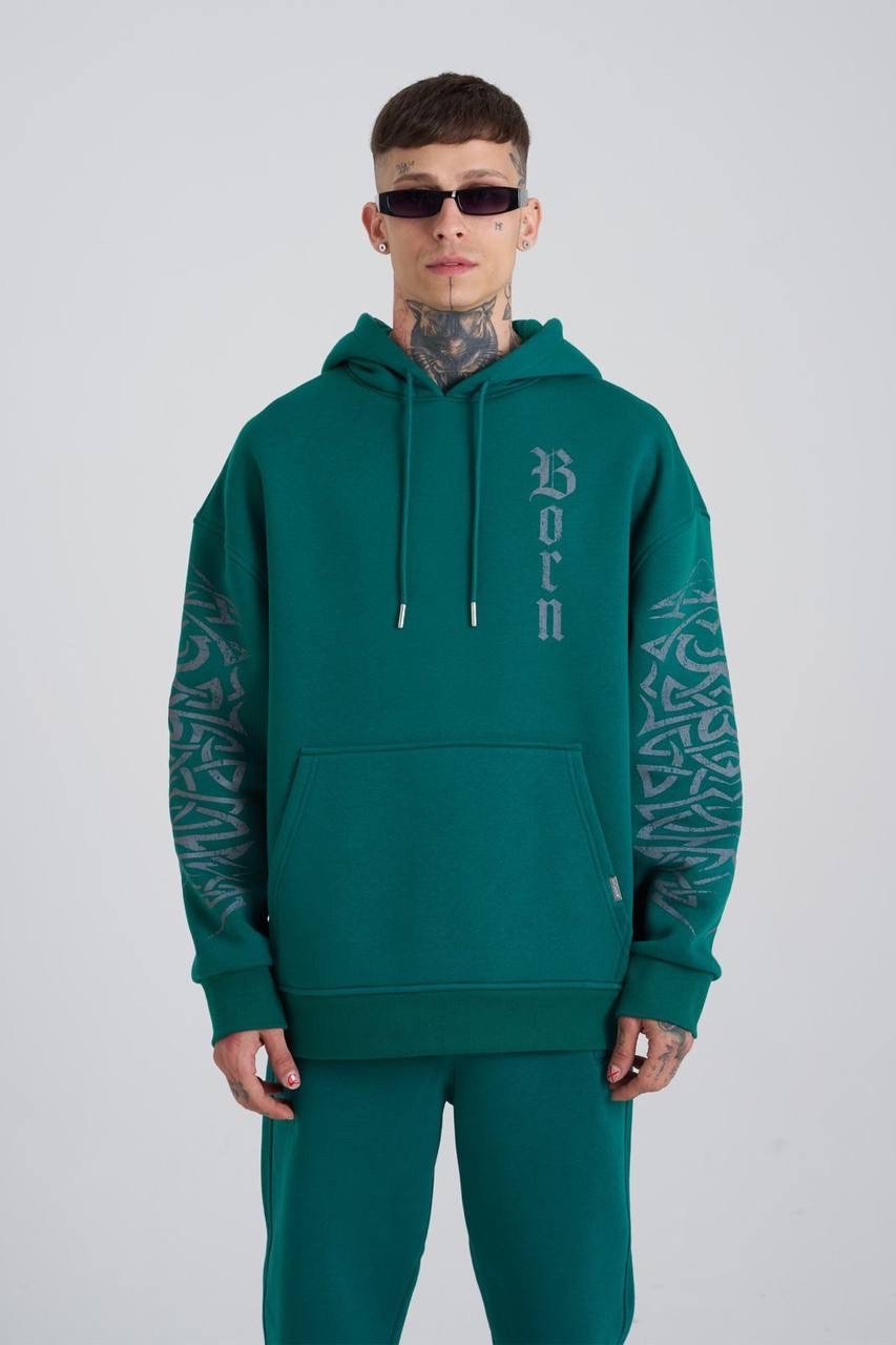 Ethnic Born Again Şardonlu Hoodie - Petrol Yeşili