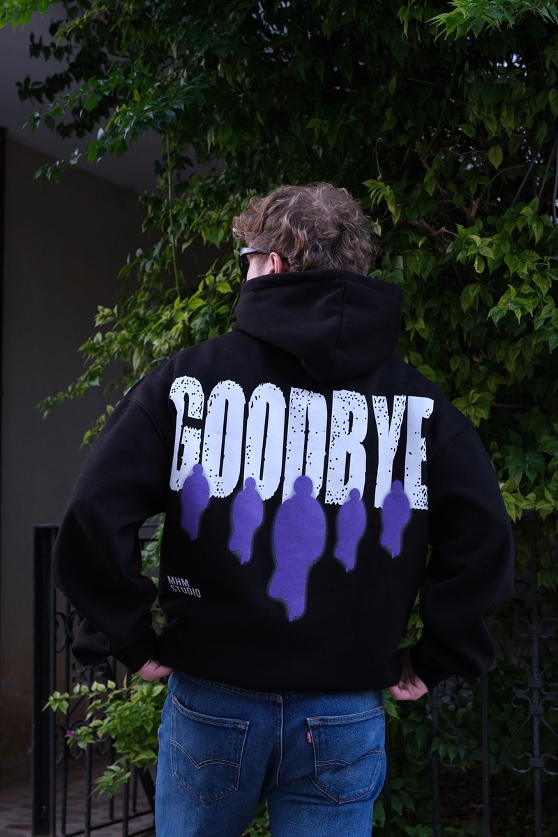 Goodbye 3 iplik Şardonlu Hoodie Siyah