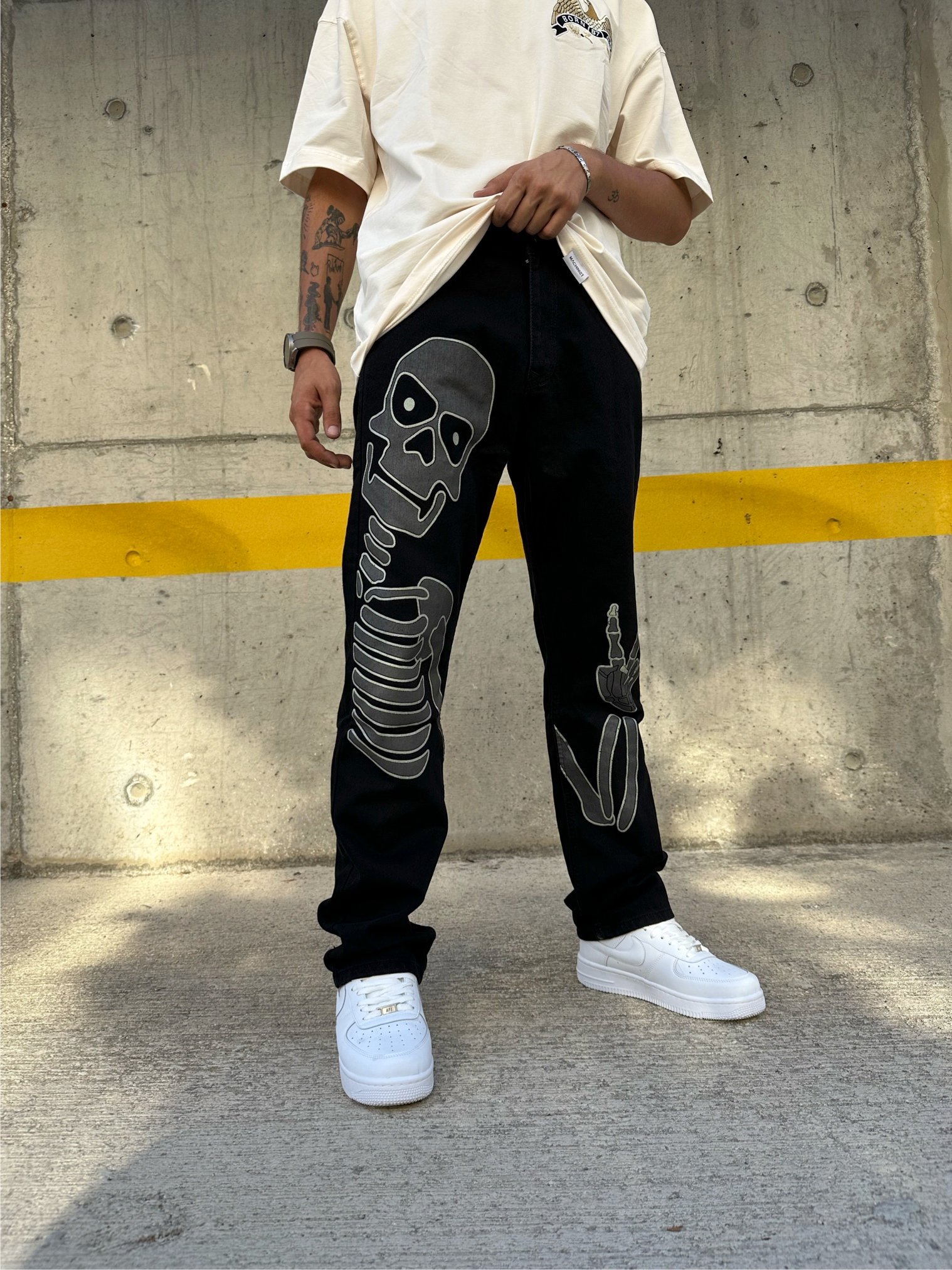 Skeleton Printed Loose Fit Pantolon