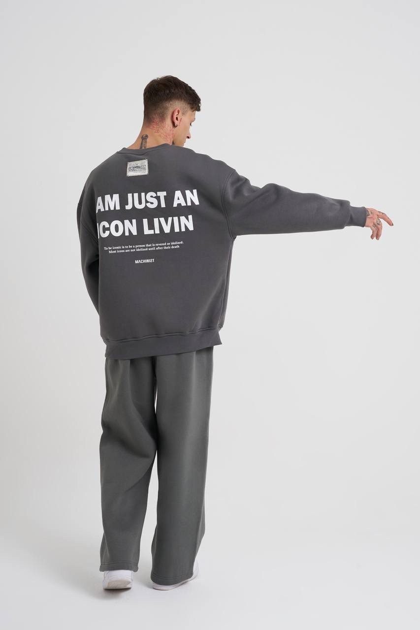 l'AM JUST AN. ICON LIVIN ŞARDONLU SWEATSHİRT - Füme