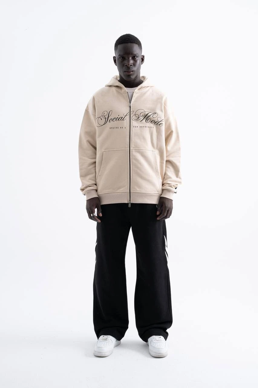Social Mode Printed Zip Hoodie