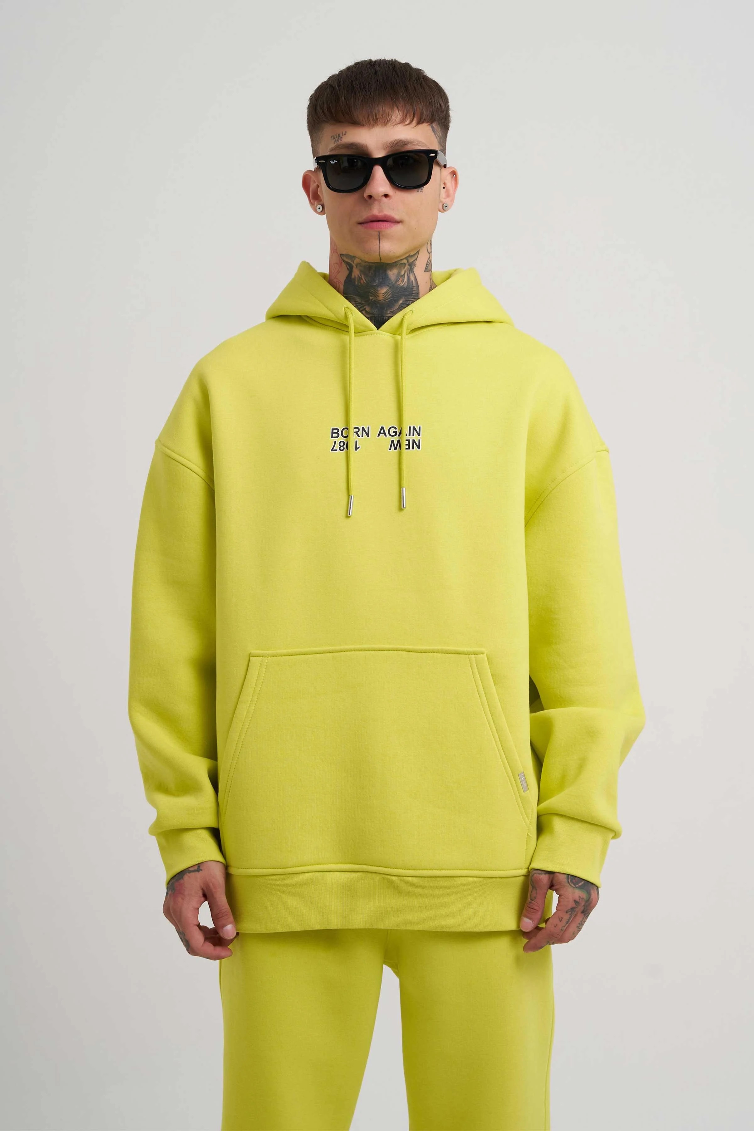 Premium Born Agaın 1987  Oversize Şardonlu Hoodie - Neon Yellow