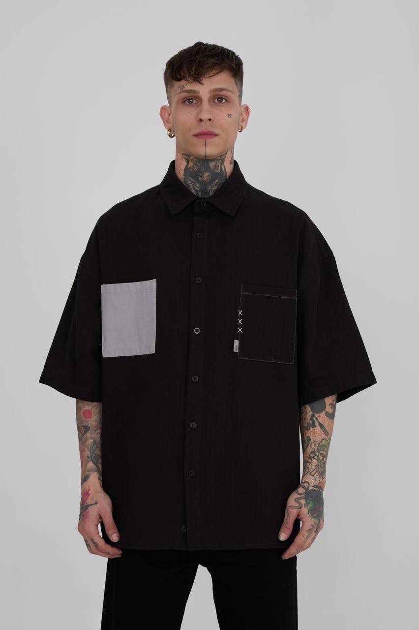 Contrast Pocket Oversize Gömlek - Siyah
