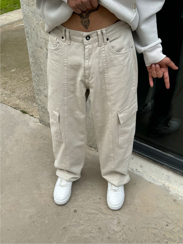 Kargo Pantolon Şerit Detaylı Geniş Cepli Baggy Pantolon