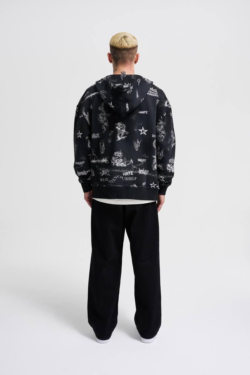 Printed And Washing Zip Hoodie 
