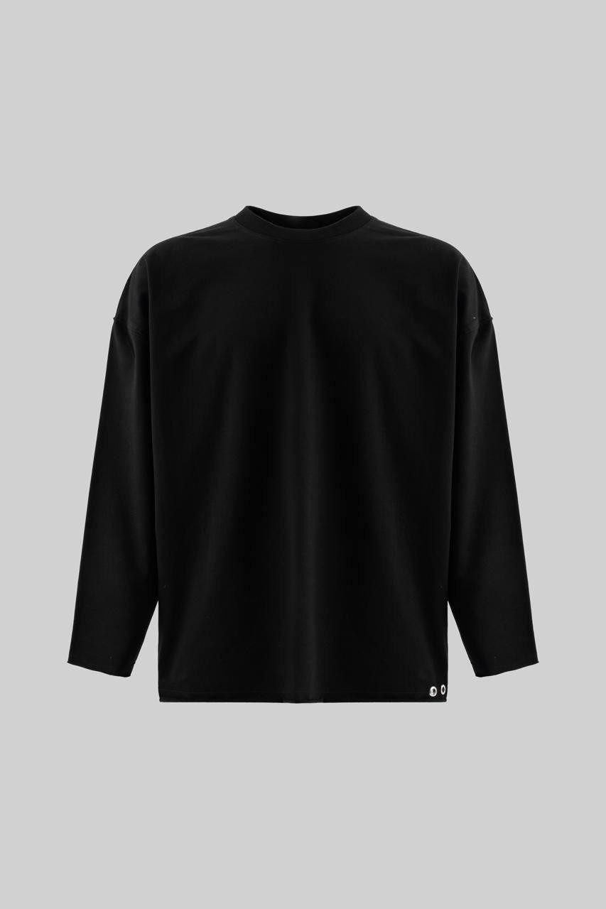 Oversize Baskılı Uzun Kollu Sweatshirt - Siyah