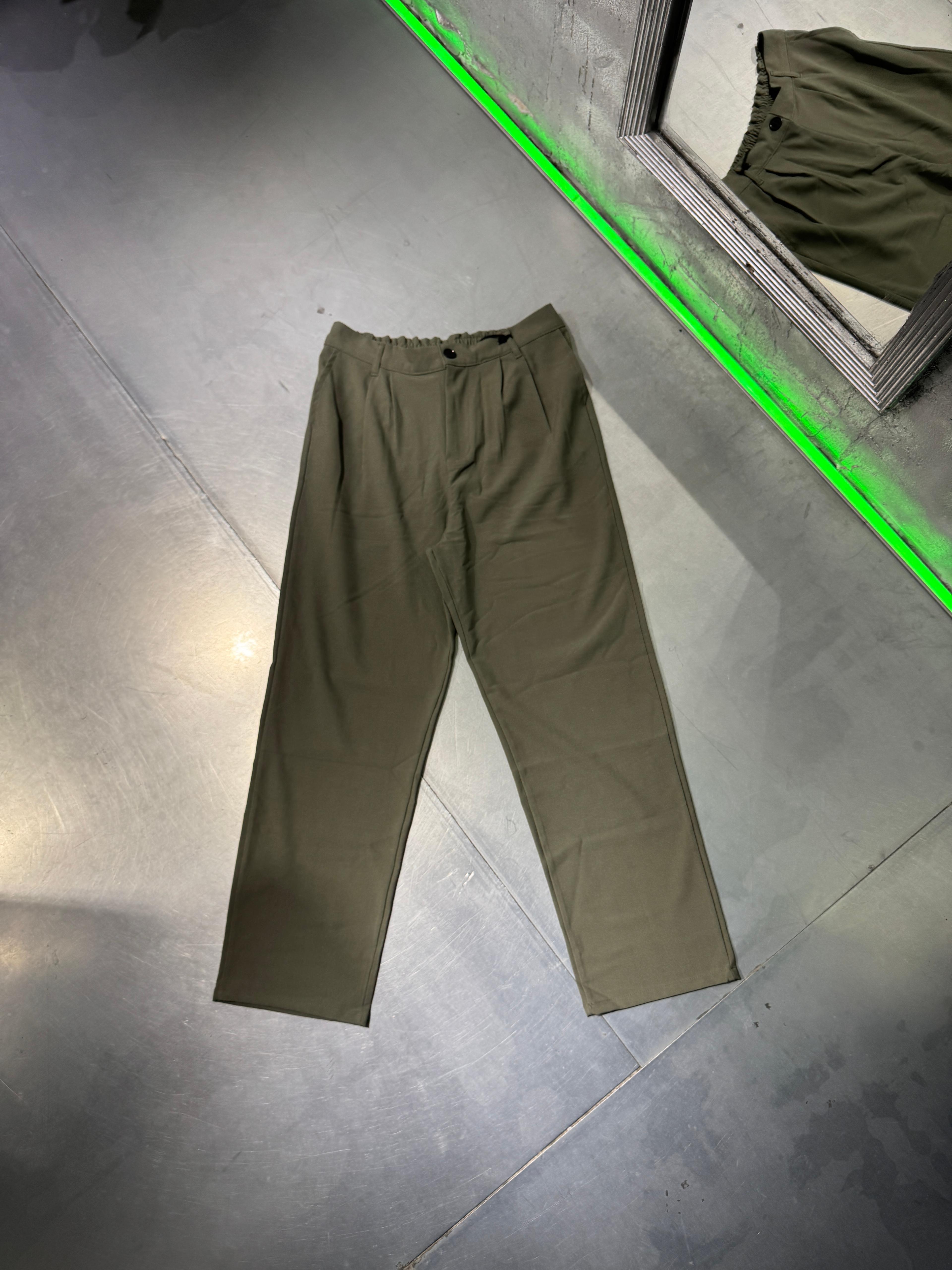 Basic Loose Fit Kumaş Pantolon - Haki