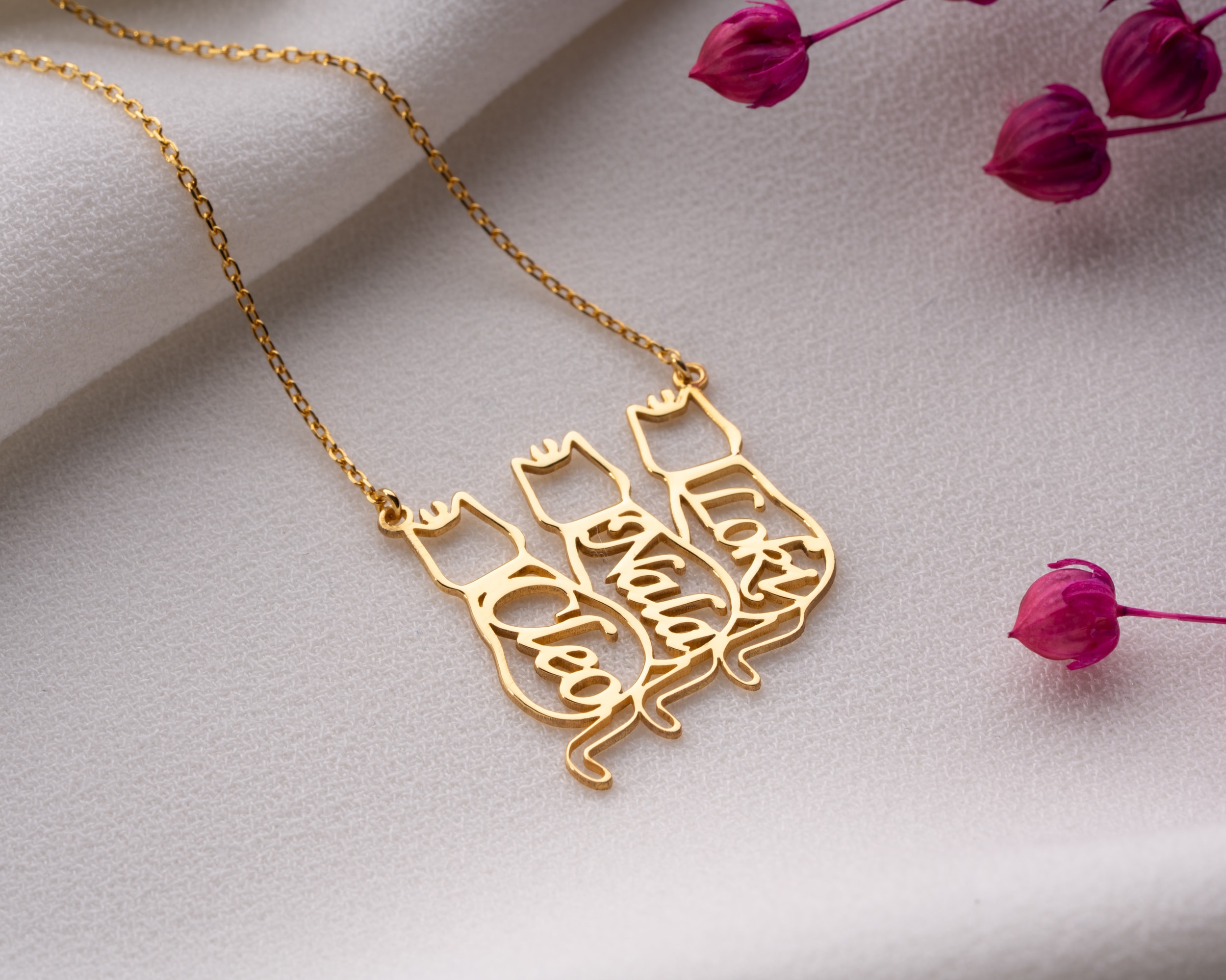 İsimli Kedi Kolye – Kişiye Özel Kedi Sever Kolyesi | Gold, Rose, Gümüş