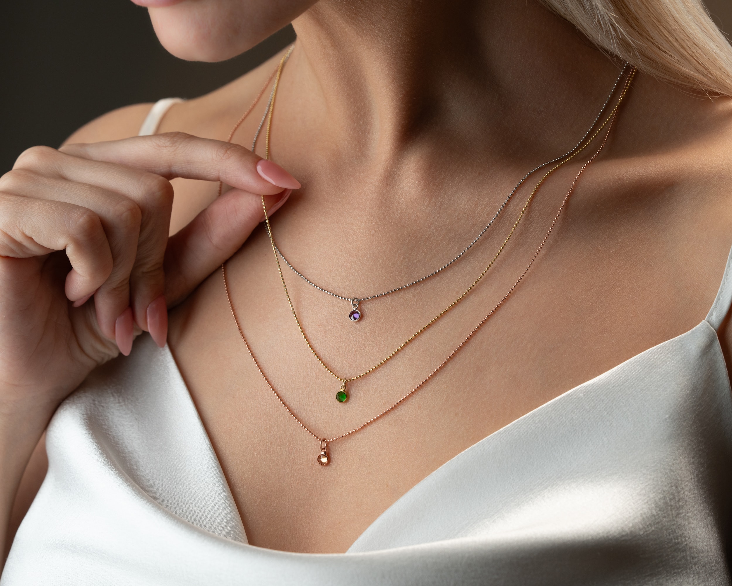 Doğum Taşlı 3 Katmanlı Kolye – Rose, Silver ve Gold Renkli 925 Ayar Gümüş