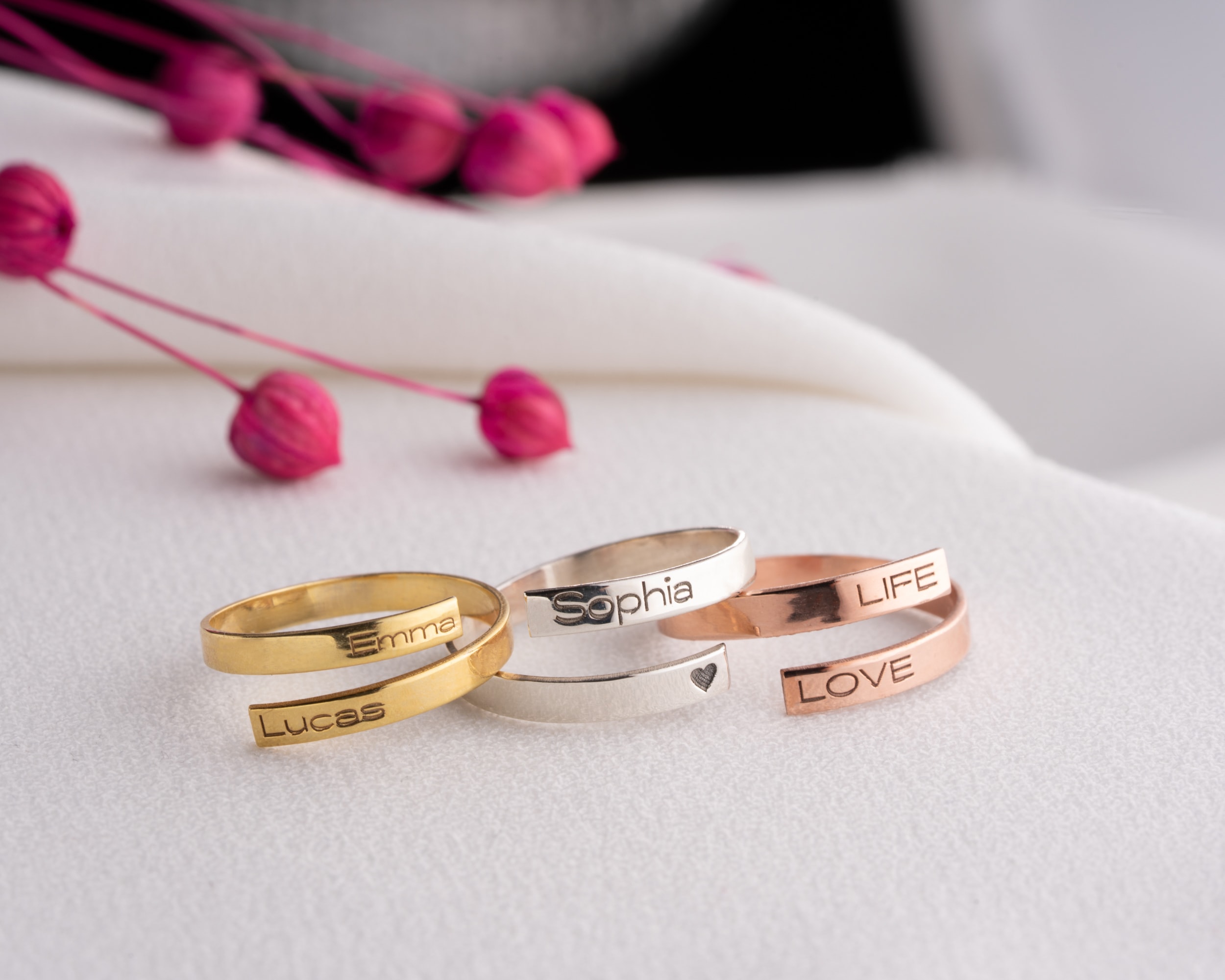 Ayarlanabilir Kişiye Özel İsim Yüzük – Kişiselleştirilmiş Zarif Tasarım | Gold, Rose, Gümüş