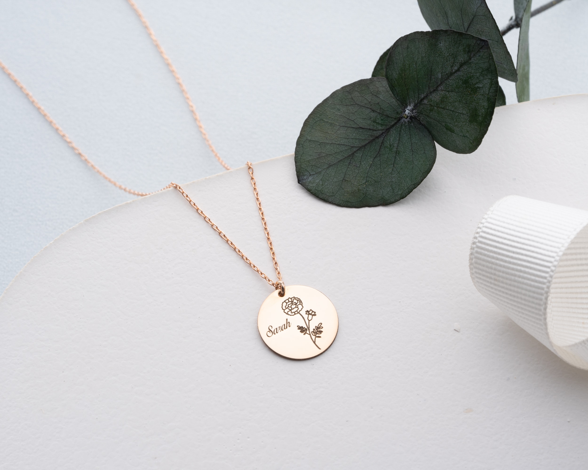 Doğum Çiçekli Disk İsim Kolye - Kişiye Özel Anlamlı Hediye | AG Gold Silver