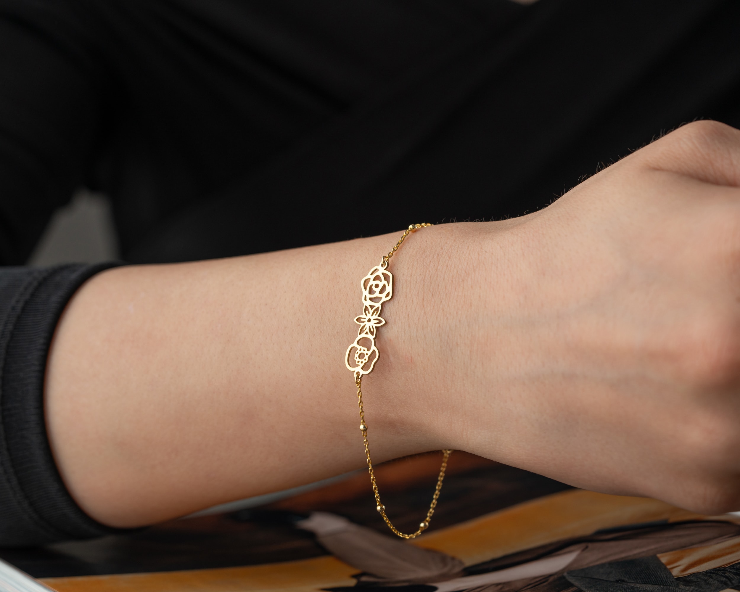 Doğum Çiçekli Bileklik – Top Zincir veya Forse Zincir Seçeneği