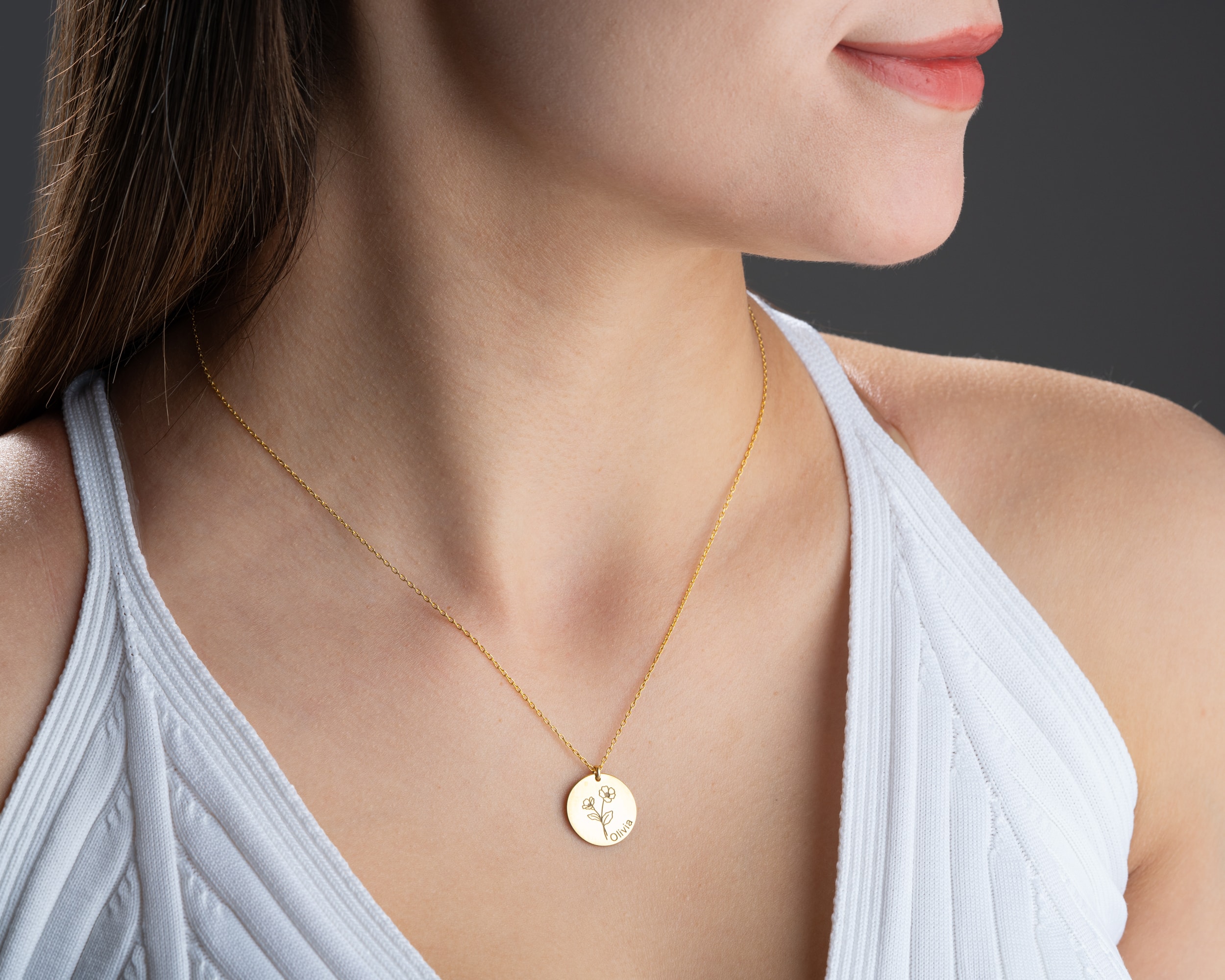 Doğum Çiçekli Disk İsim Kolye - Kişiye Özel Anlamlı Hediye | AG Gold Silver