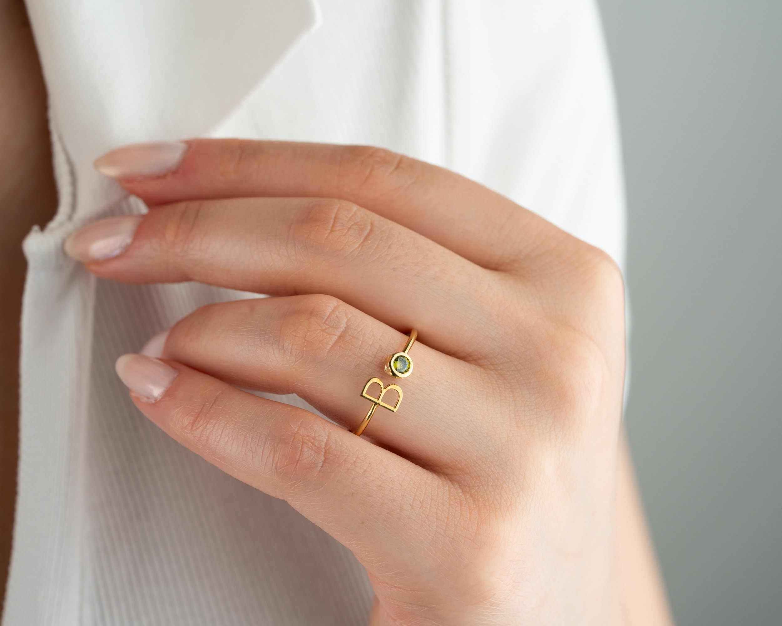 Kişiye Özel Harfli Doğum Taşı Yüzük | Ayarlanabilir Gümüş Yüzük