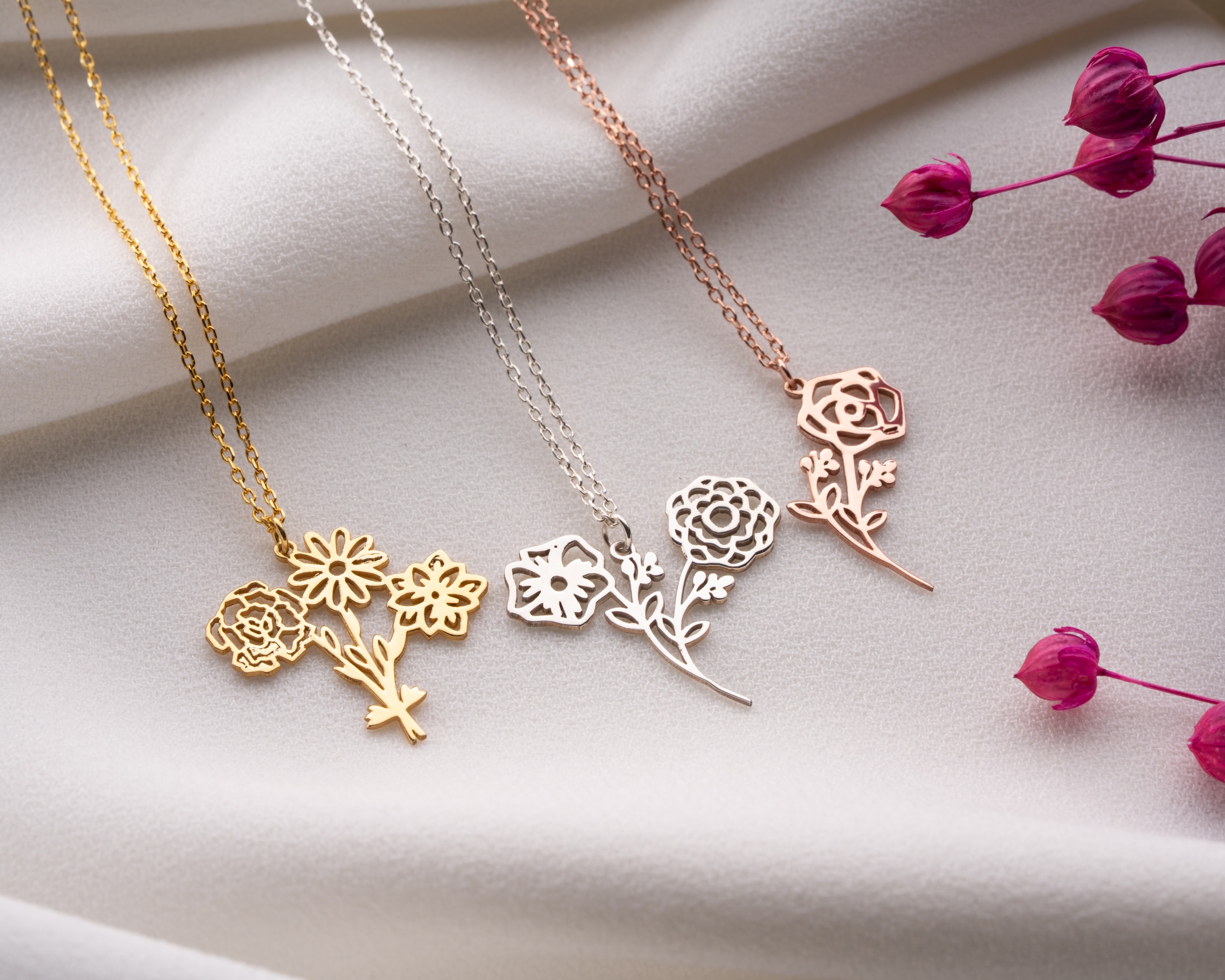 Çoklu Doğum Çiçeği Kolye – Aile Kolyesi | Kişiye Özel, Zarif ve Anlamlı