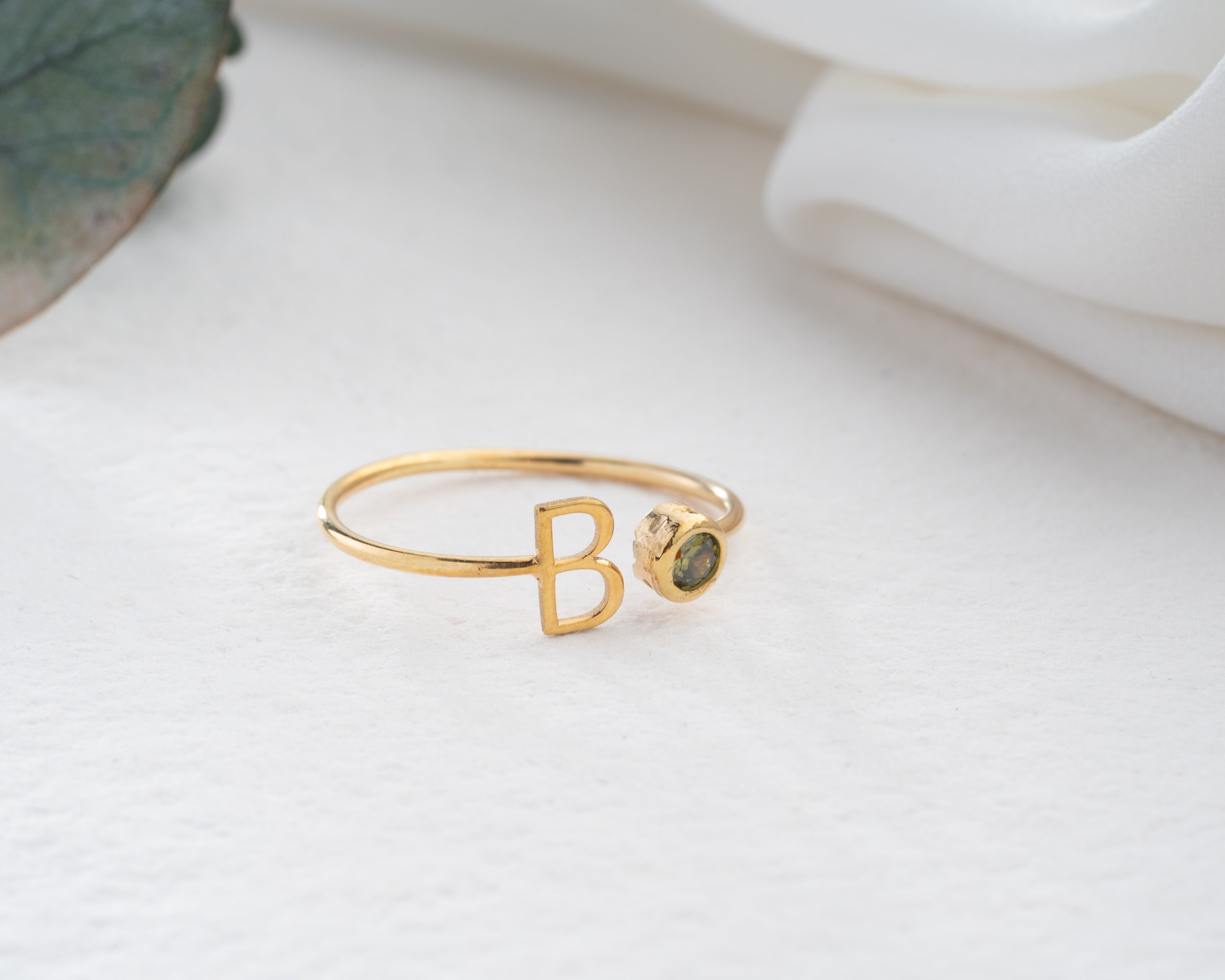 Kişiye Özel Harfli Doğum Taşı Yüzük | Ayarlanabilir Gümüş Yüzük